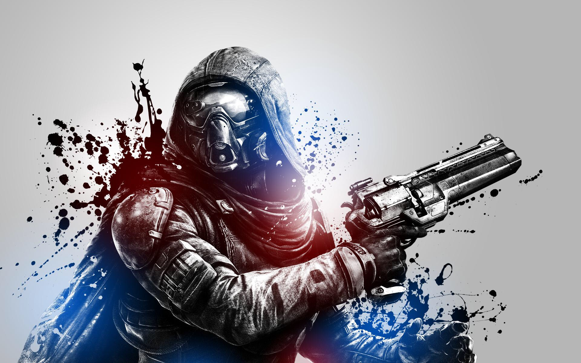 Destiny, Cacciatore, Revolver, Schizzi di vernice, Full HD, sfondo per PC
