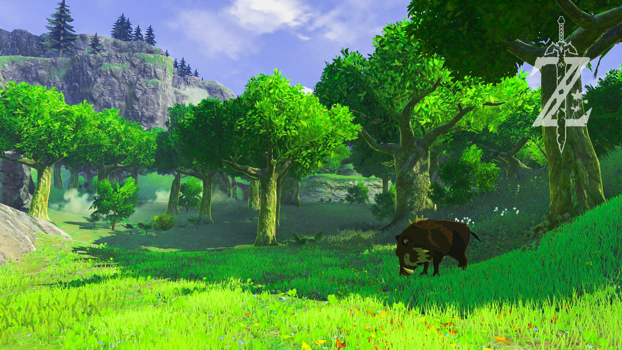 The Legend of Zelda: Breath of the Wild, Cinghiale, Foresta, Prato, sfondo Windows 11