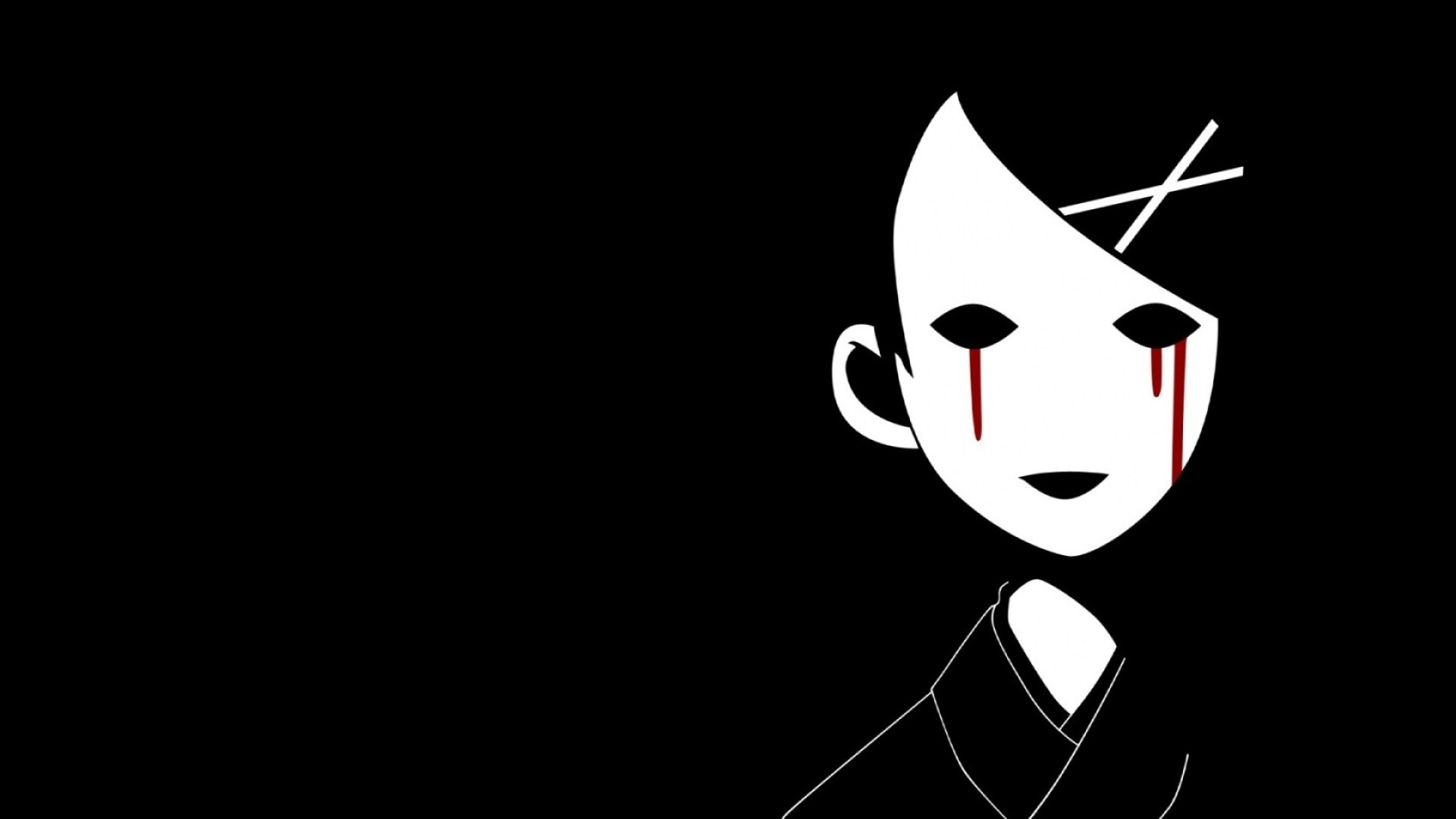 Maschera, Lacrime di sangue, Minimalismo, Sfondo nero, 16:9 Full HD, wallpaper widescreen
