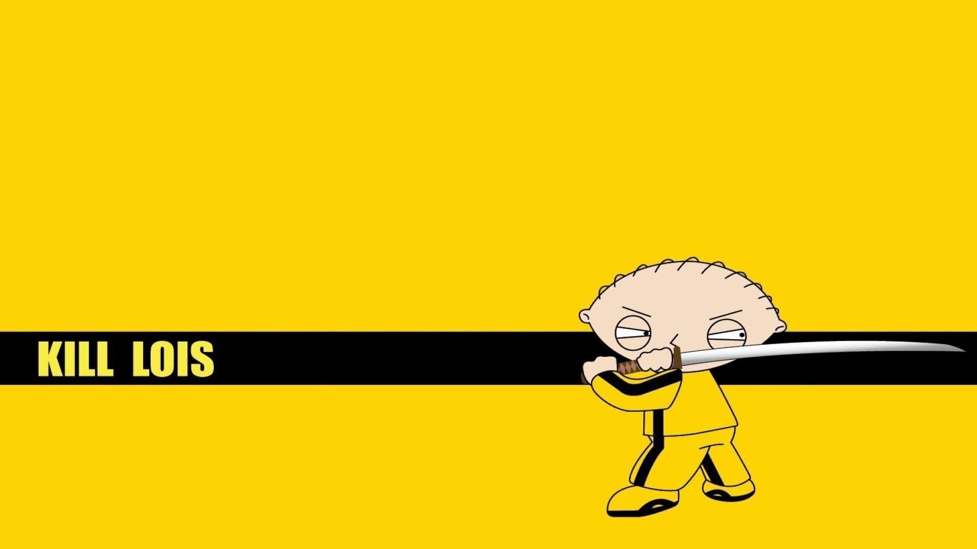 Stewie Griffin, I Griffin, Parodia, Kill Bill, Sfondo giallo, 16:9 Full HD, wallpaper widescreen