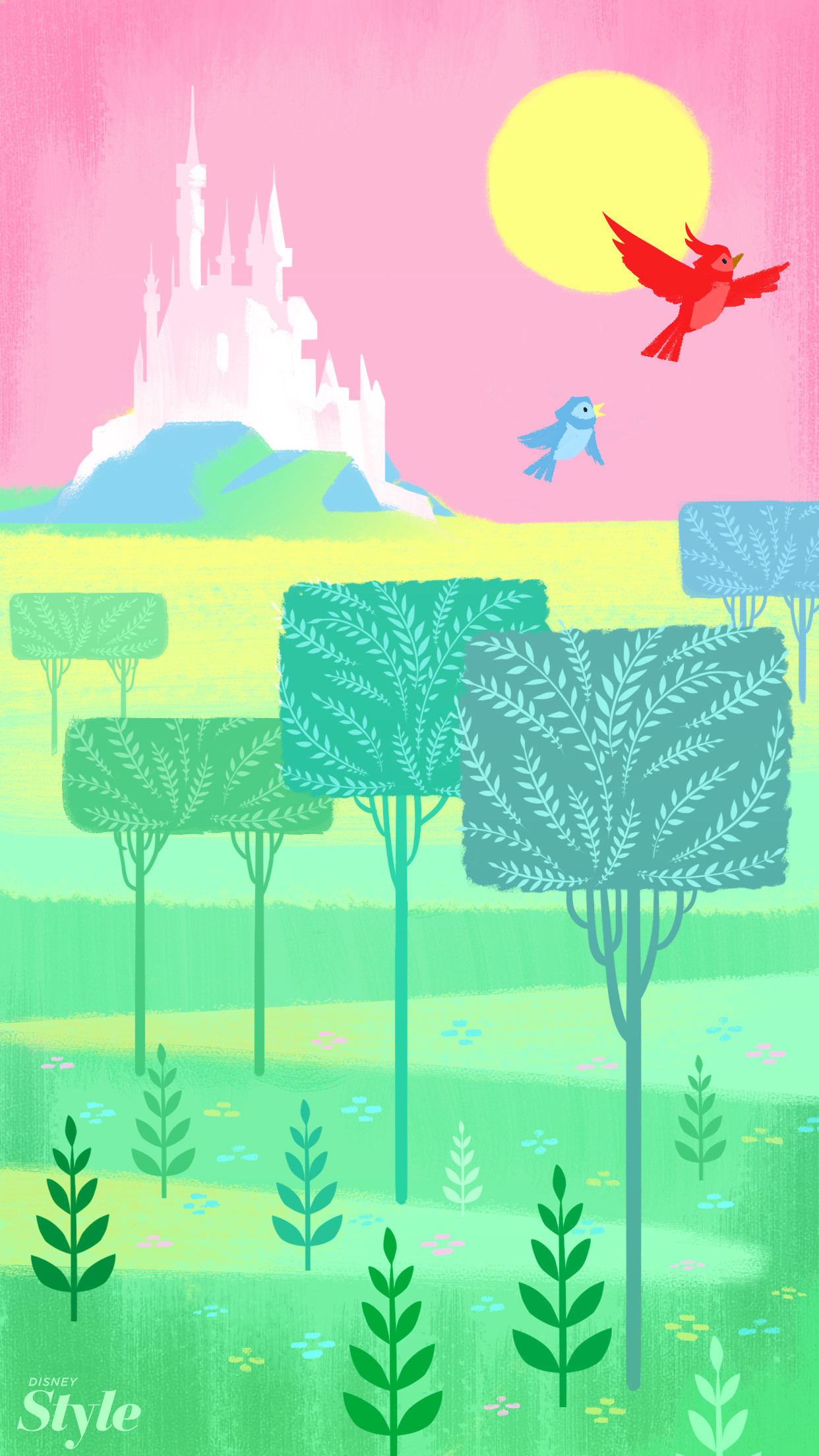 Castello, Disney, Illustrazione, Verde, Full HD, sfondo iPhone