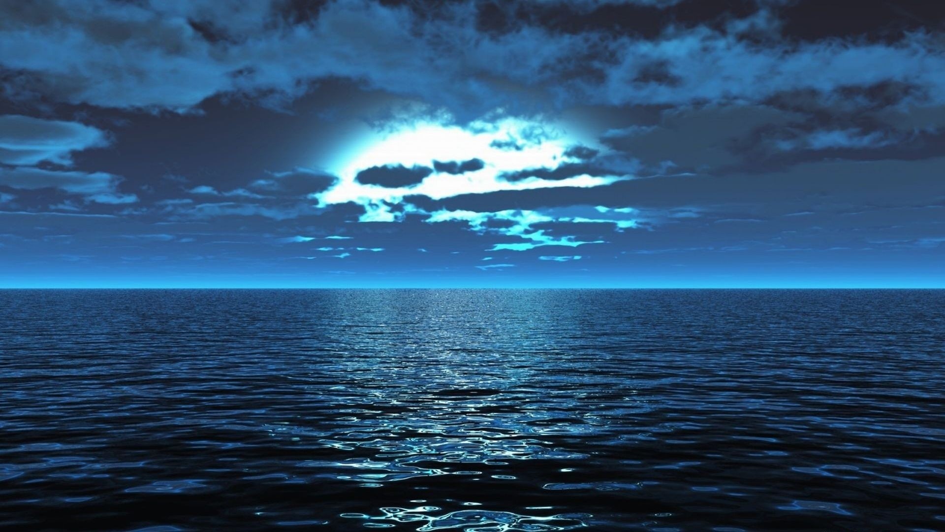 Mare, Nuvole, Notte, Luce, Orizzonte, Full HD, sfondo per portatile