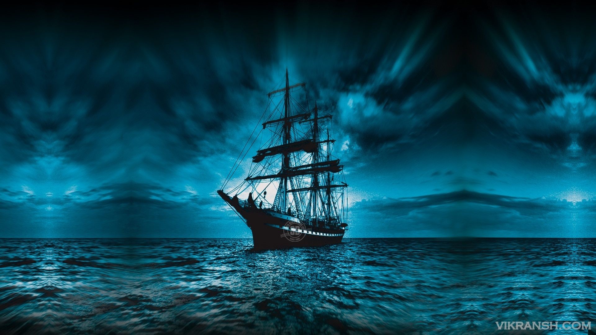Veliero, Mare, Tempesta, Notte, Full HD, immagine di sfondo Windows Vista