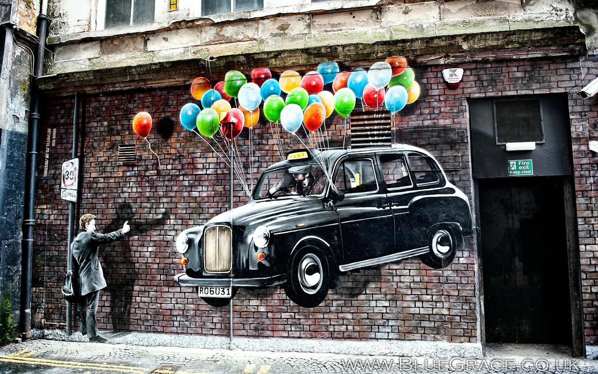 Taxi londinese, Palloncini, Arte 3D, Vicolo, 1920x1200, wallpaper desktop