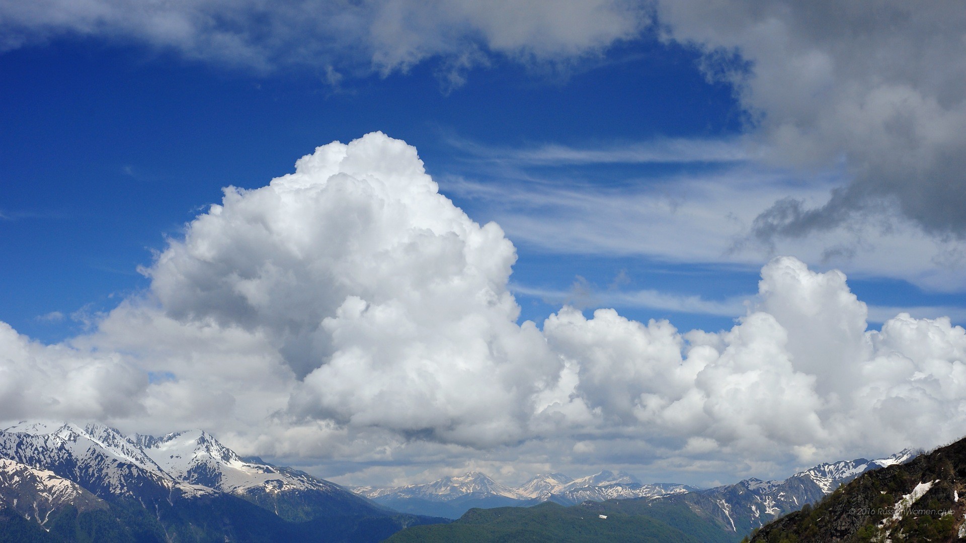 Nuvole, Cielo azzurro, Montagne, Full HD, sfondo per desktop