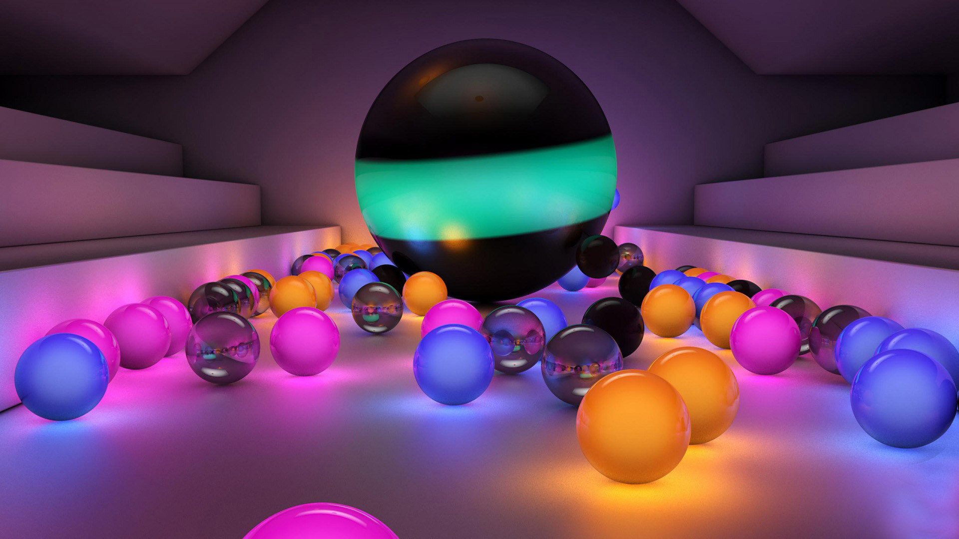 Sfere luminose, Neon, Rendering 3D, Rosa, Full HD 1080p, sfondo desktop