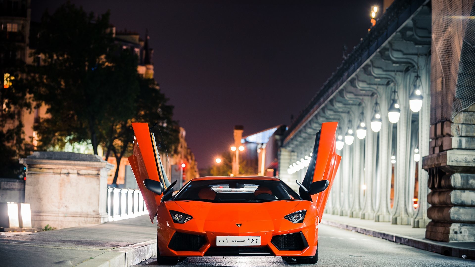 Lamborghini Aventador, Portiere a forbice, Supercar, Notte, Arancione, sfondo desktop Full HD