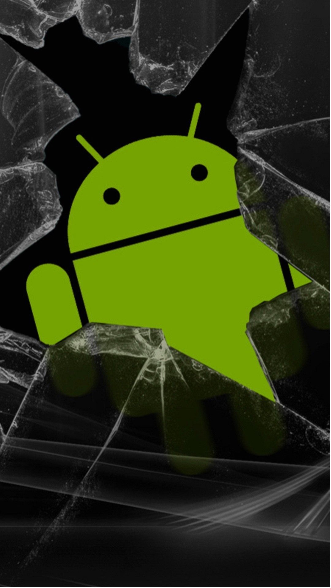 Bugdroid, Android, Vetro rotto, Verde, Full HD, sfondo per smartphone