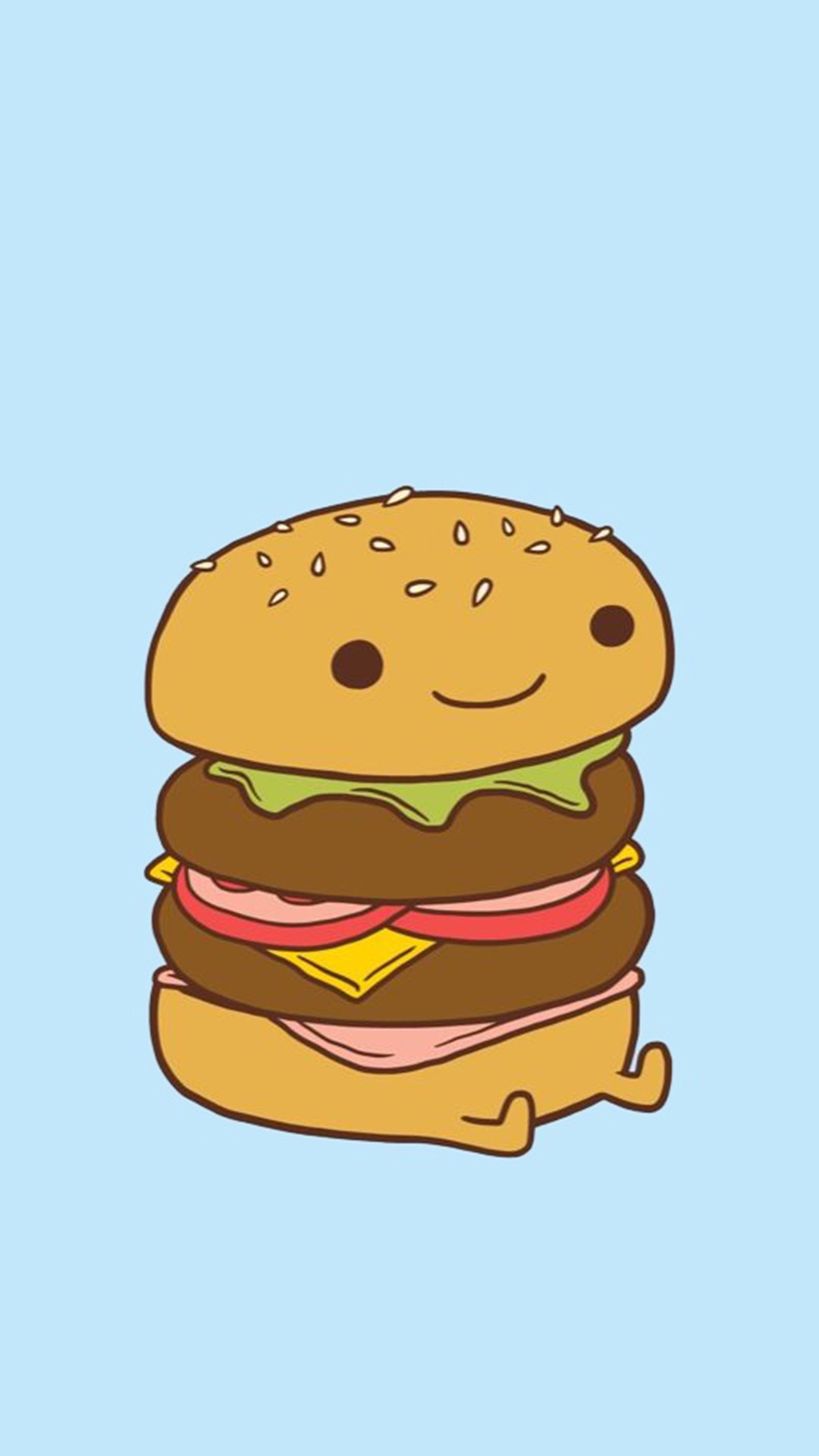 Hamburger, Kawaii, Sfondo azzurro, Minimalismo, 1080x1920, schermata di blocco iPhone
