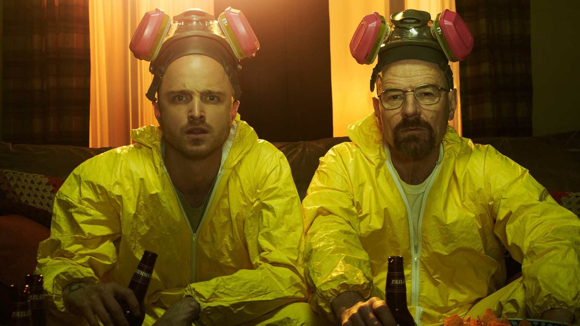 Walter White, Jesse Pinkman, Bryan Cranston, Aaron Paul, Breaking Bad, Tute gialle, sfondo Full HD