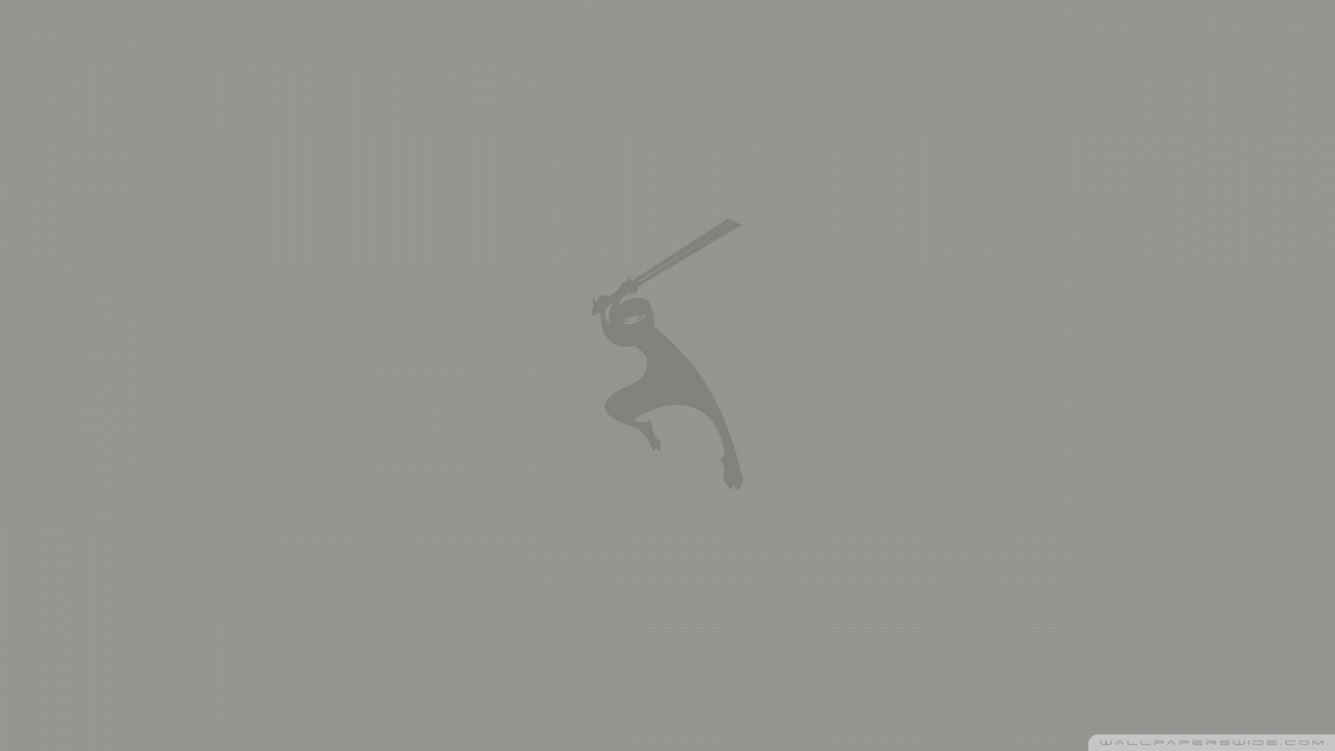 Ninja, Katana, Silhouette, Sfondo grigio, Minimalista, Full HD, wallpaper per portatile