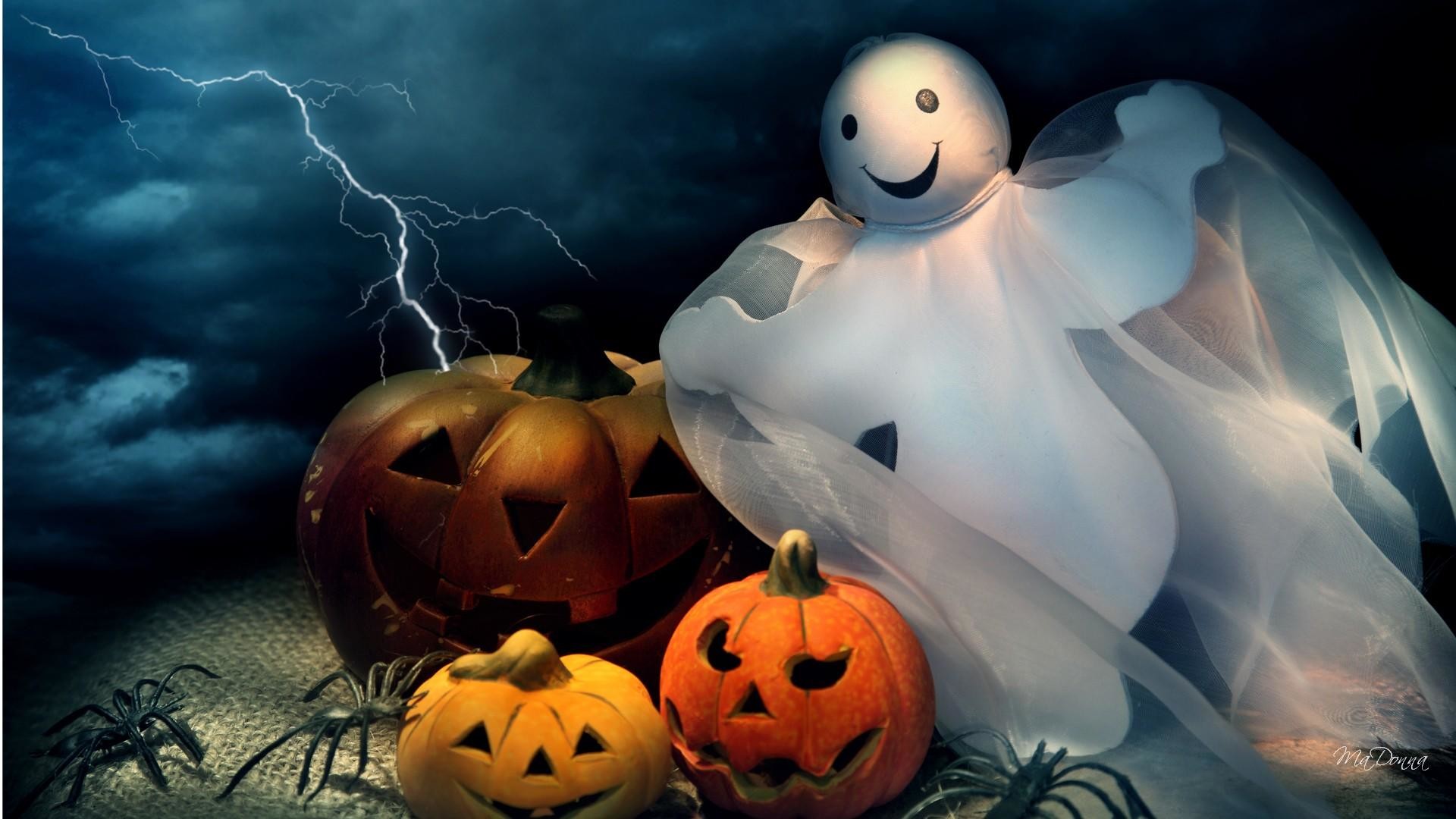 Fantasma, Zucche, Fulmine, Tempesta, 1920x1080, sfondo per PC