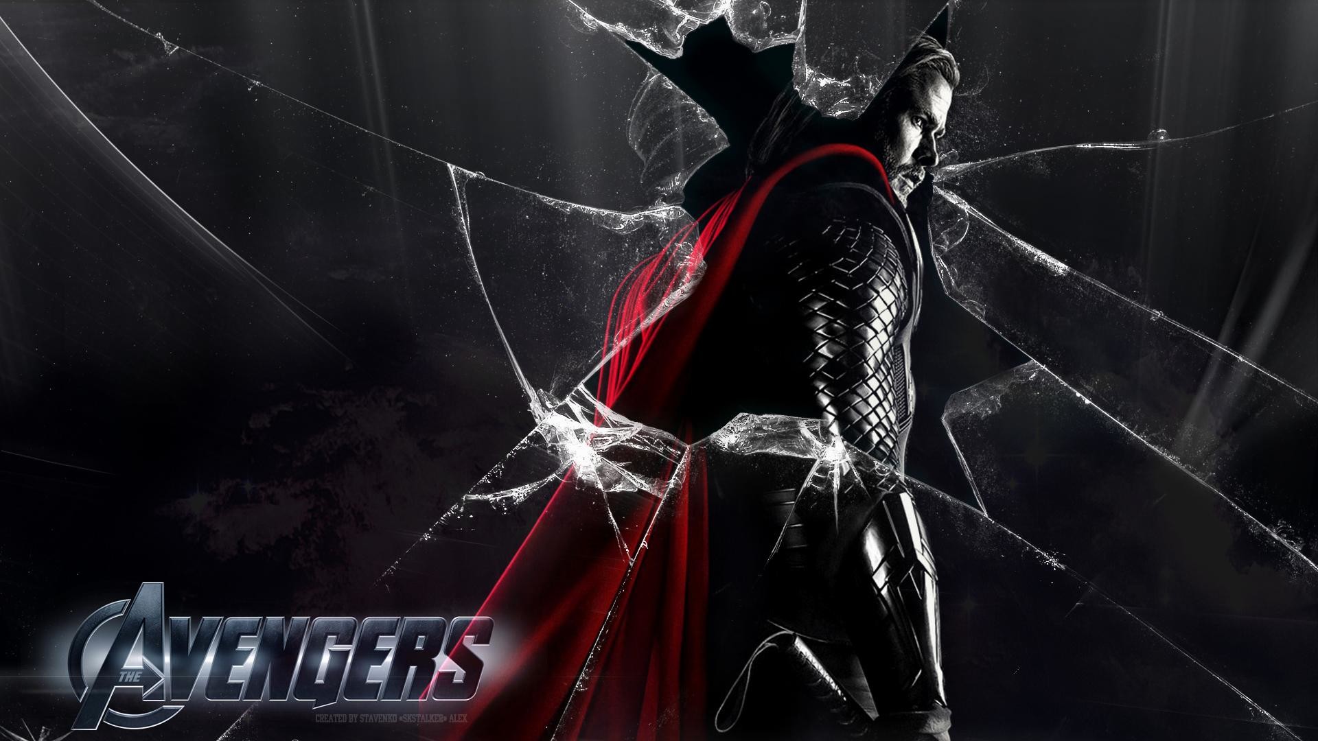 Thor, The Avengers, Marvel, Vetro rotto, Sfondo nero, Full HD, wallpaper per PC