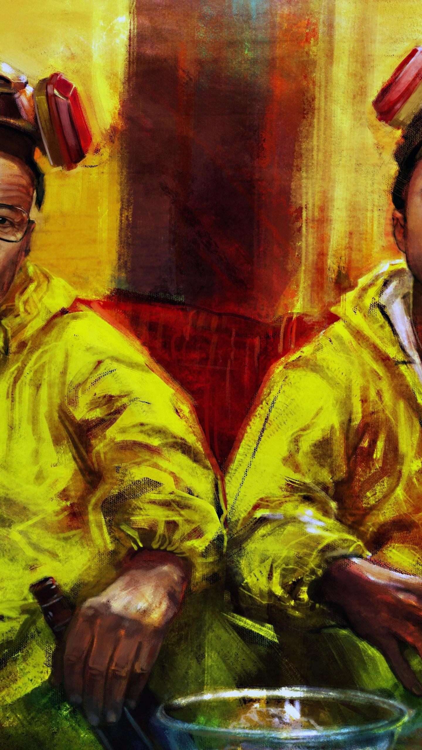 Walter White, Jesse Pinkman, Breaking Bad, Tuta gialla, Pittura, sfondo iPhone QHD+