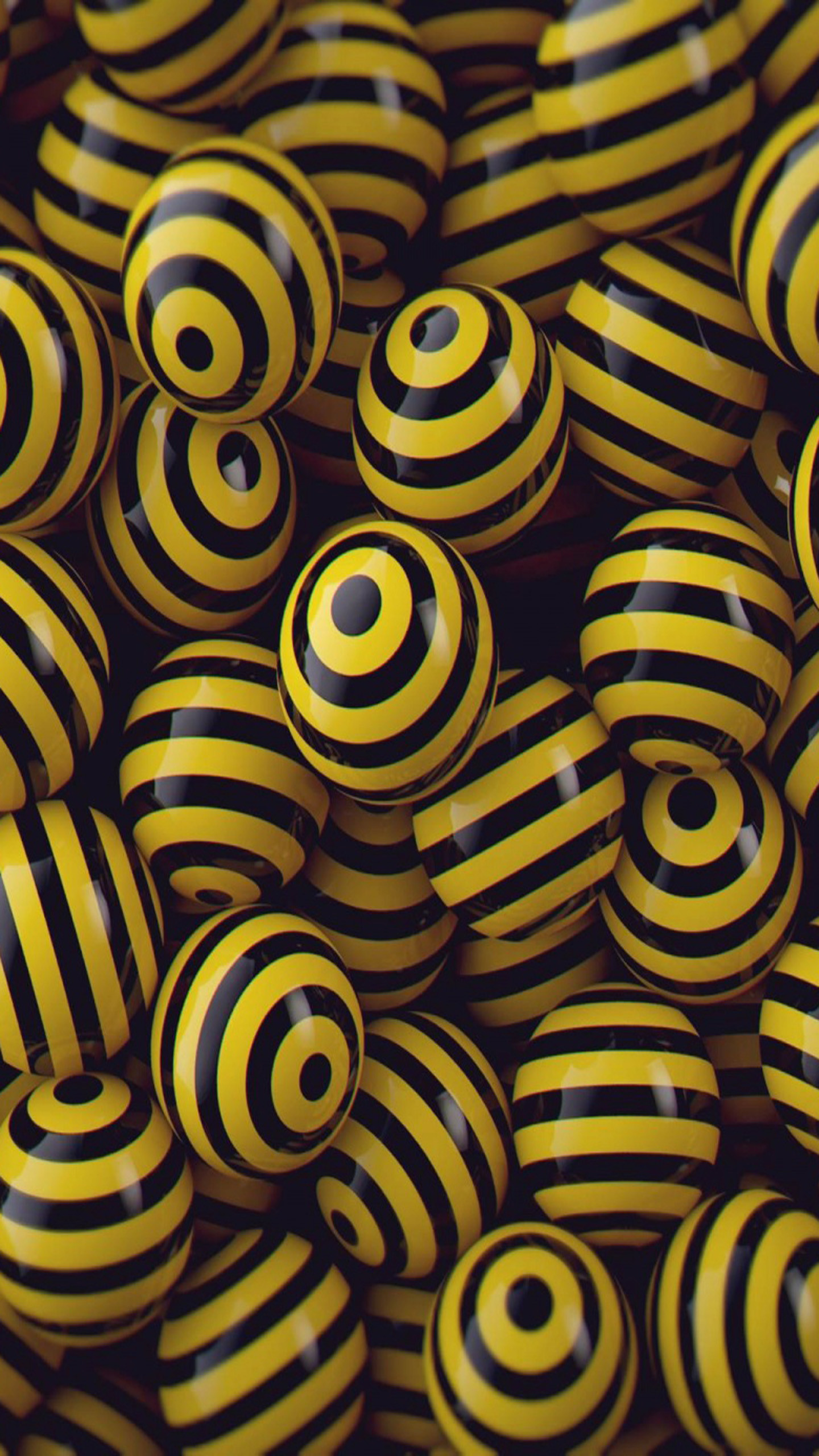 Sfere a righe, Oro, Nero, Rendering 3D, Pattern, sfondo Samsung