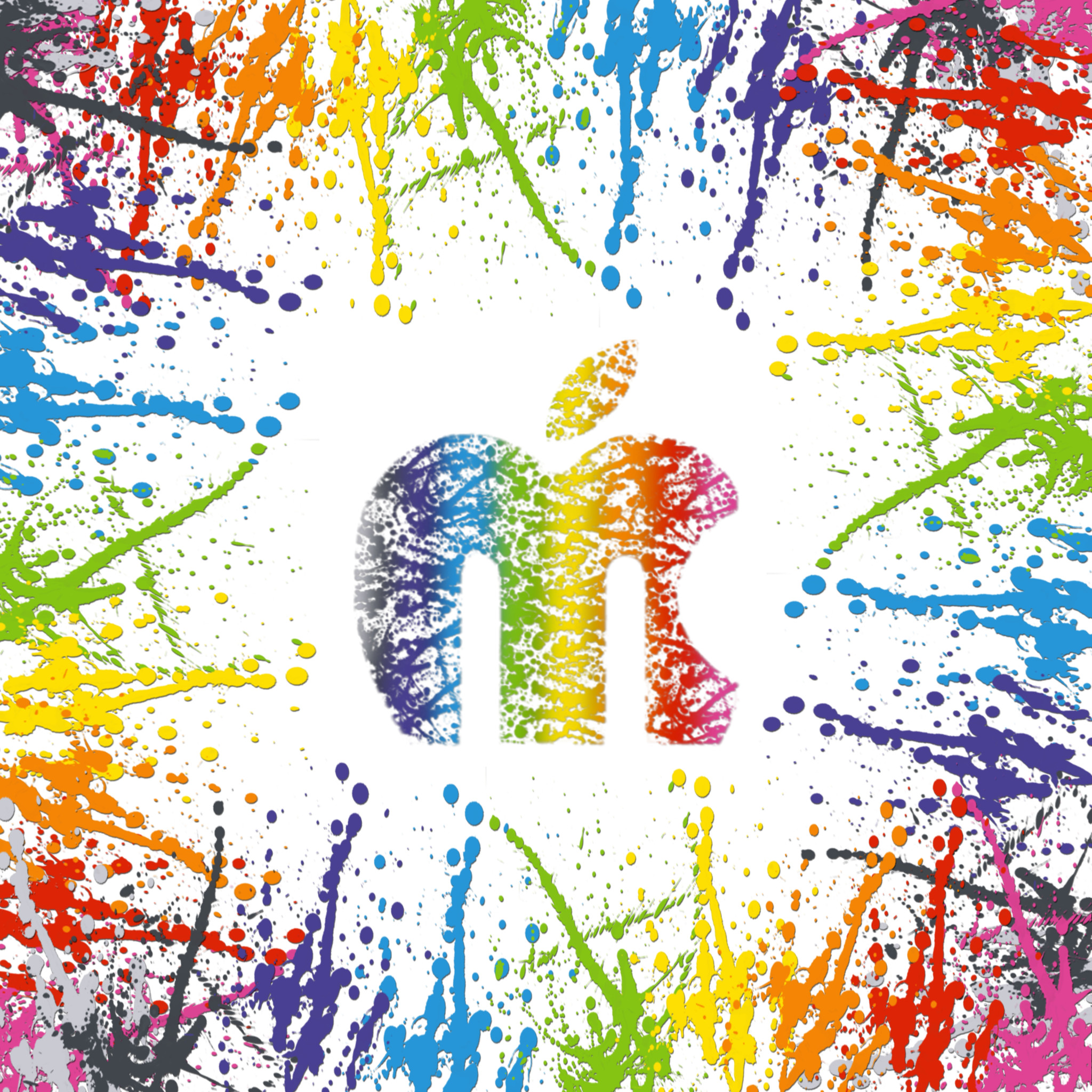 Logo Apple, Apple, Schizzi di vernice, Multicolore, Sfondo bianco, schermata di blocco iPad