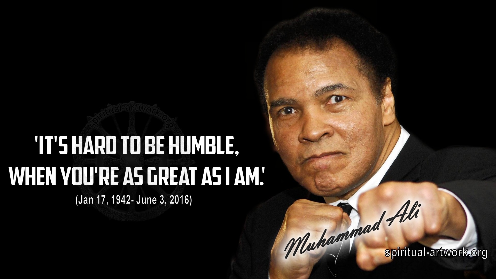 Muhammad Ali, Citazione, Pugno, Sfondo nero, 1920x1080, wallpaper desktop