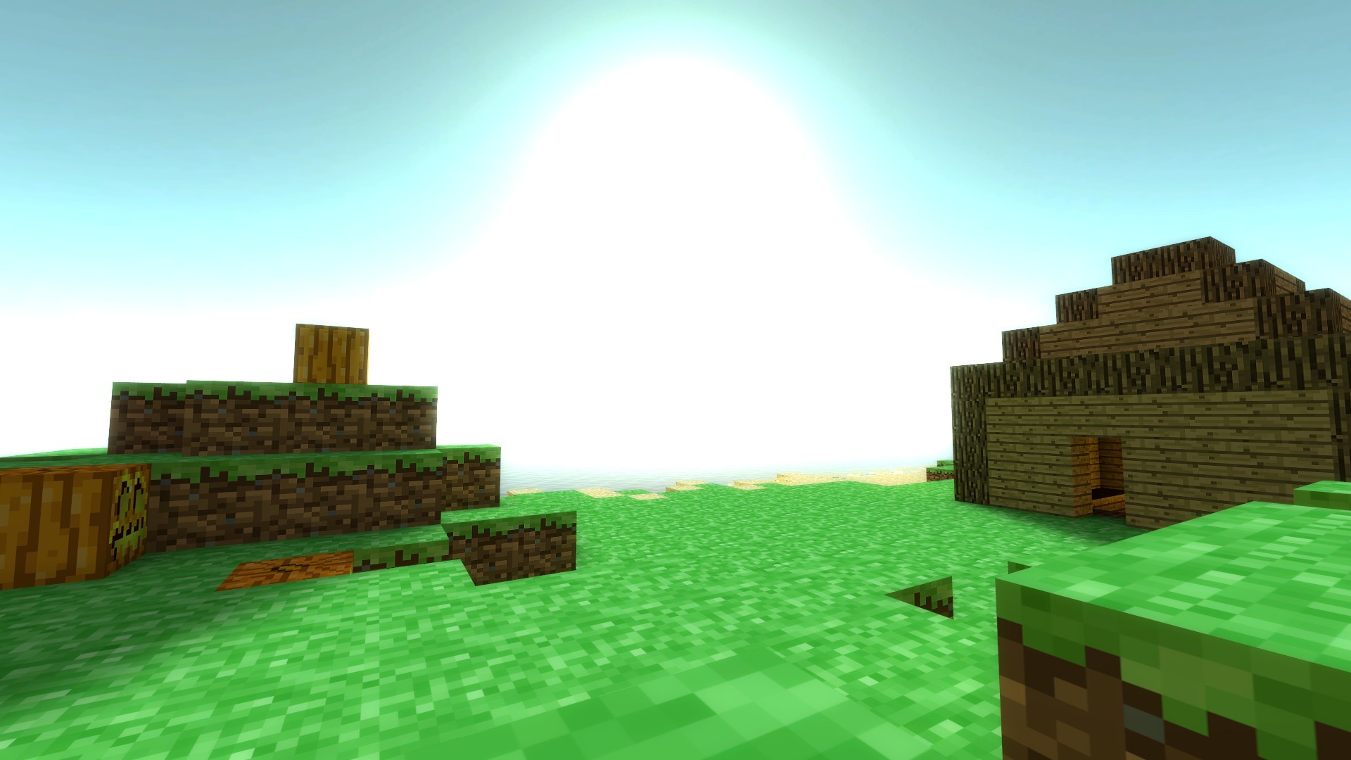 Minecraft, Prato, Casa di legno, Sole, Full HD, sfondo desktop