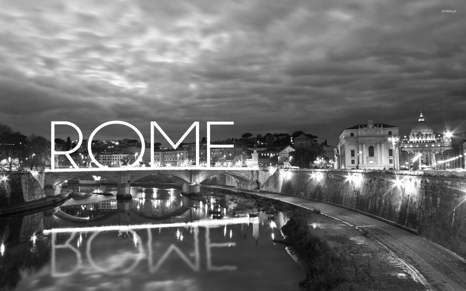 Roma, Tevere, Scritta, Bianco e nero, Full HD, wallpaper desktop