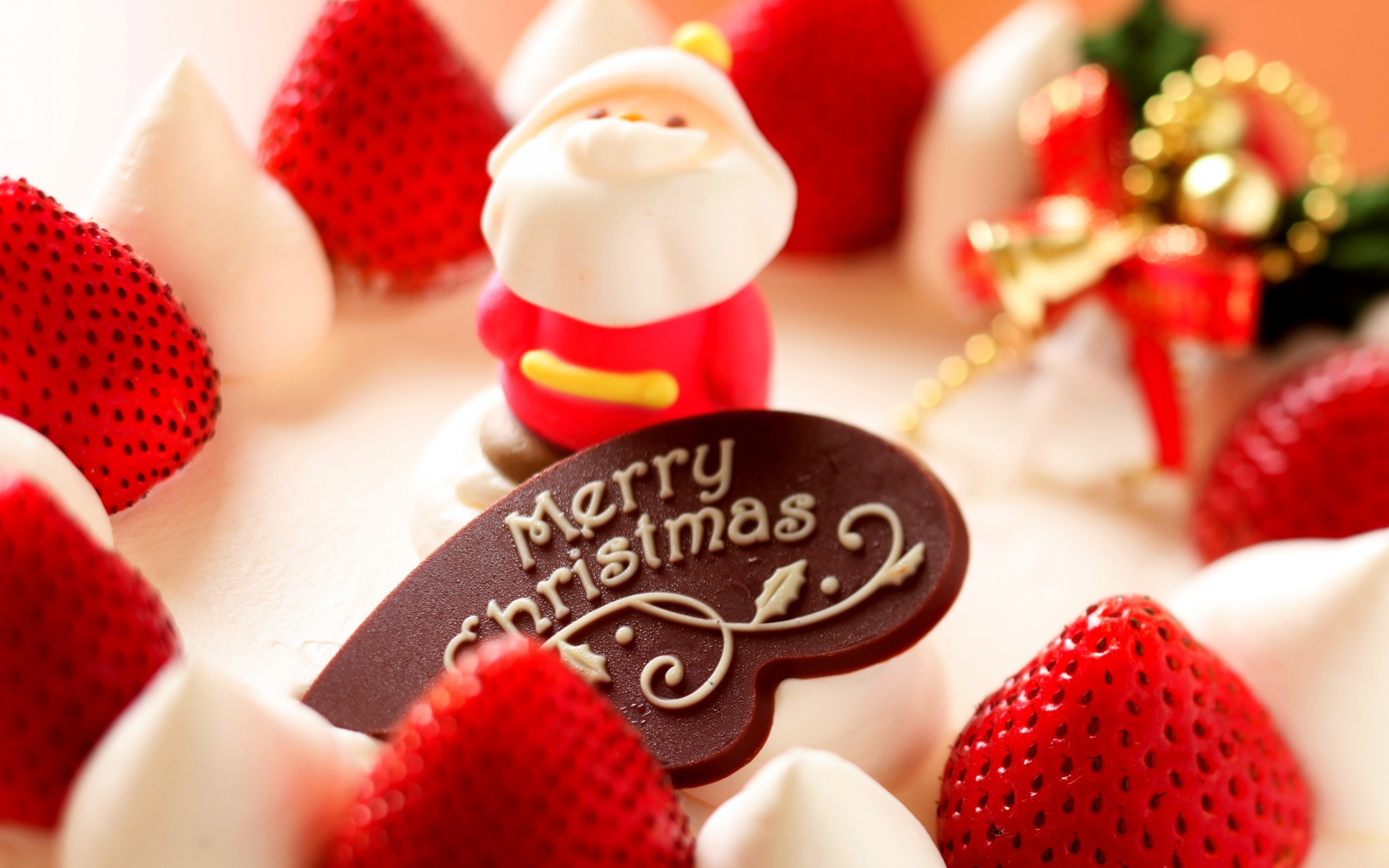 Babbo Natale, Torta, Fragole, Merry Christmas, 2K, sfondo desktop