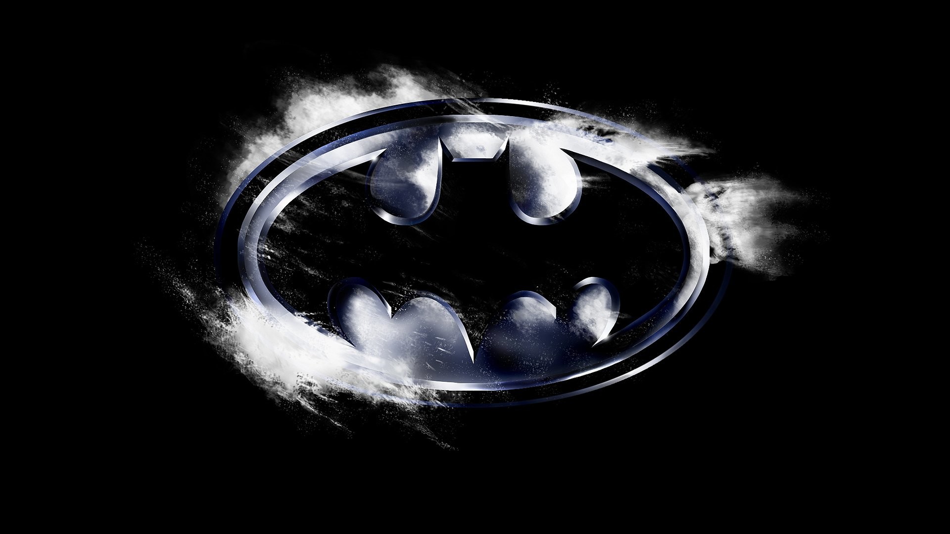 Logo di Batman, Fumo, Sfondo nero, 16:9 Full HD, wallpaper widescreen