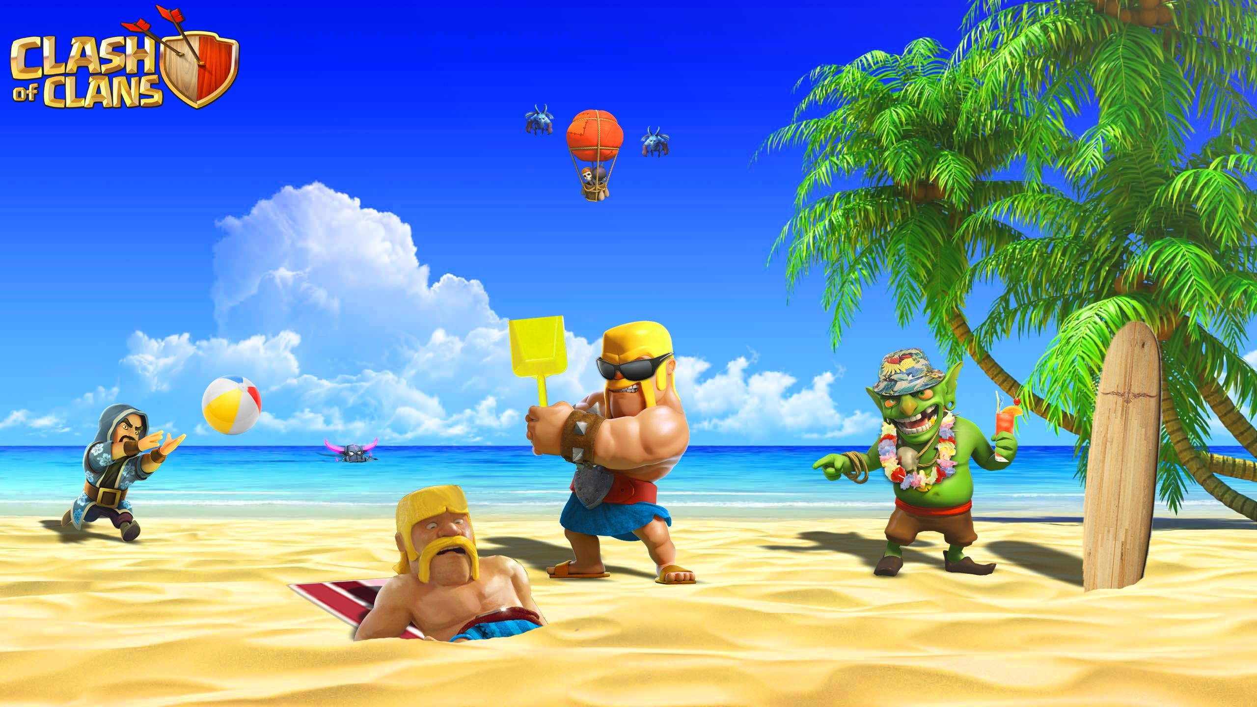 Barbaro, Goblin, Clash of Clans, Spiaggia, Palme, Estate, 2K, sfondo Windows 11