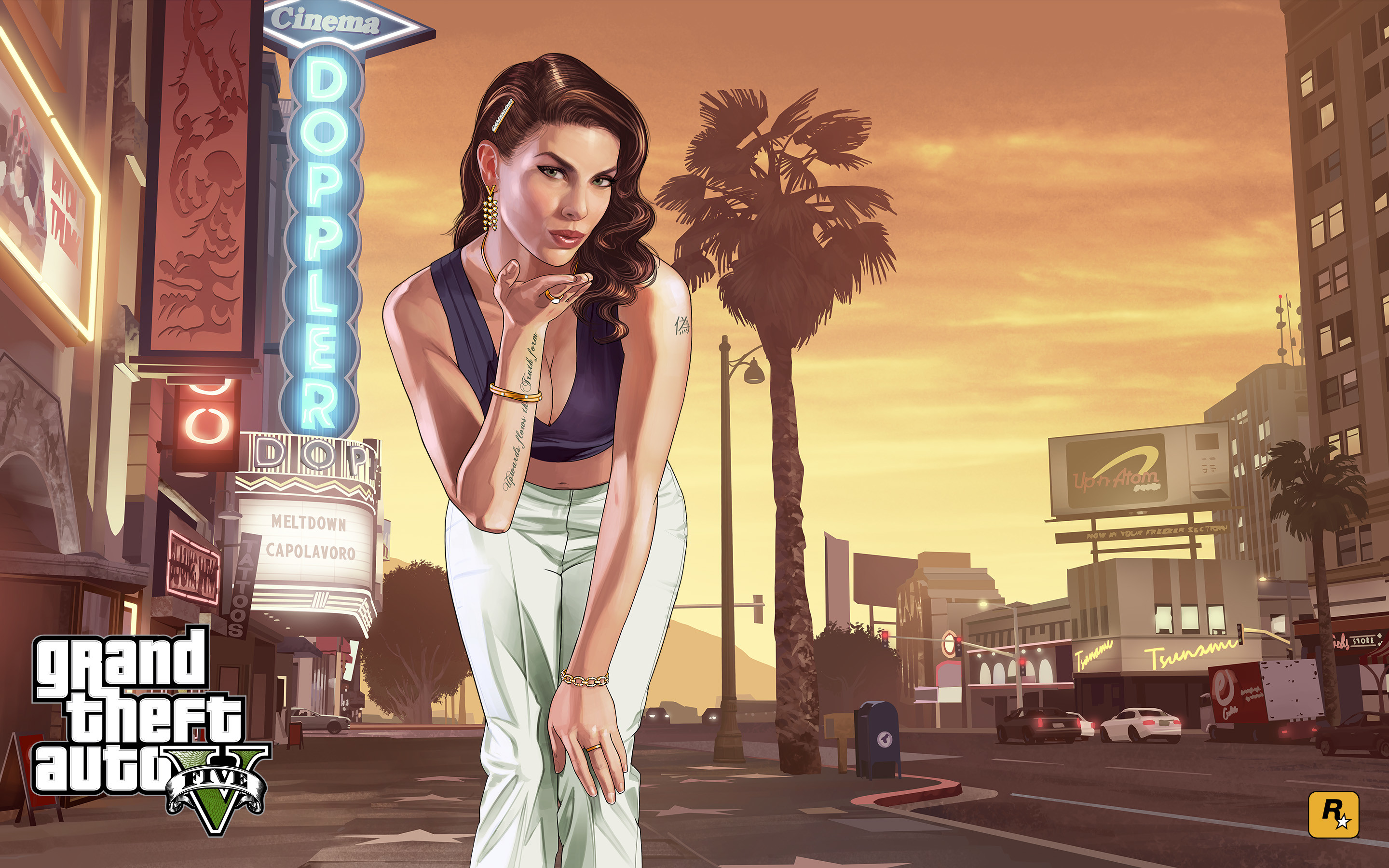 Grand Theft Auto V, Doppler, Donna, Palme, 2880x1800, wallpaper desktop