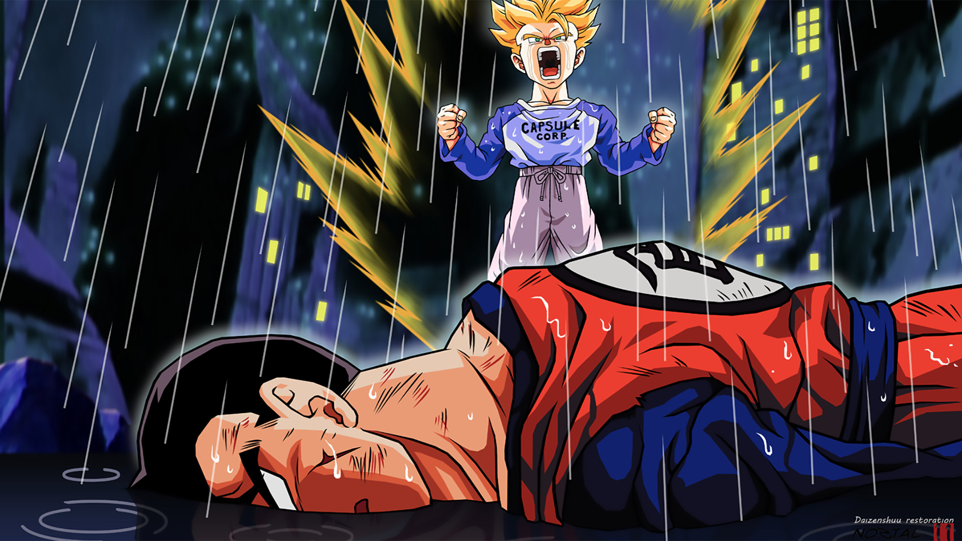 Trunks del futuro, Gohan, Dragon Ball Z, Pioggia, 1920x1080, sfondo per PC