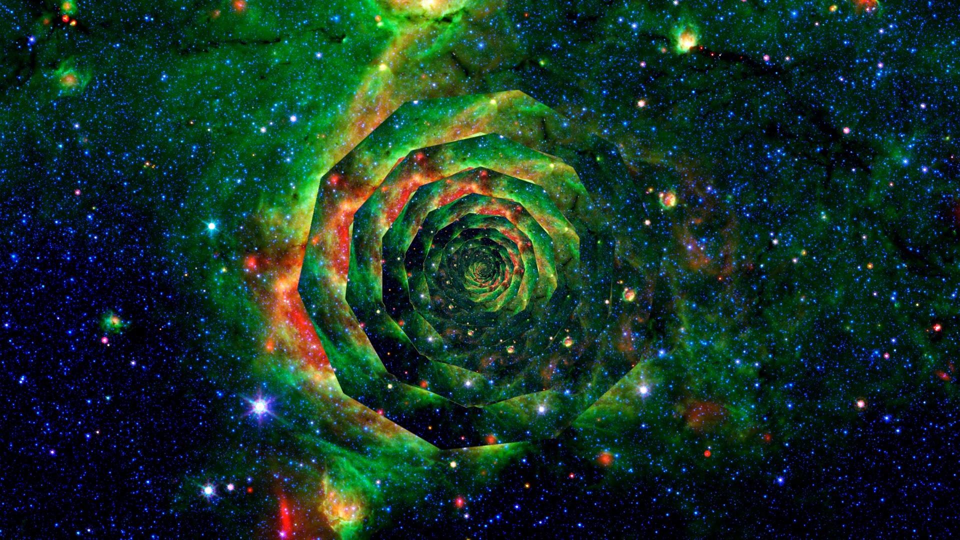 Spirale cosmica, Nebulosa, Stelle, Verde, Spazio, 16:9 Full HD, sfondo widescreen