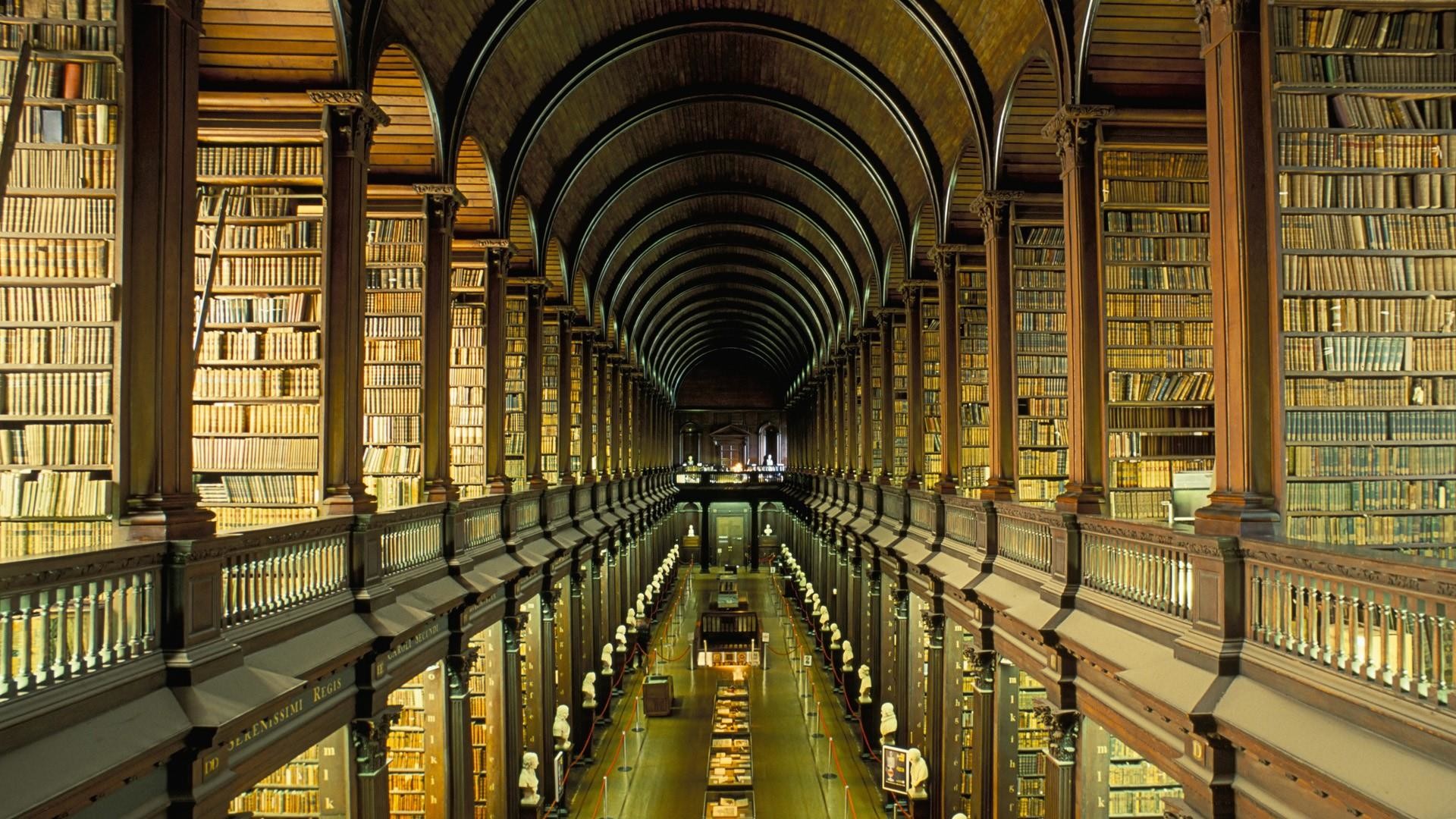 Long Room, Trinity College Library, Dublino, Irlanda, Biblioteca, sfondo desktop 1080p
