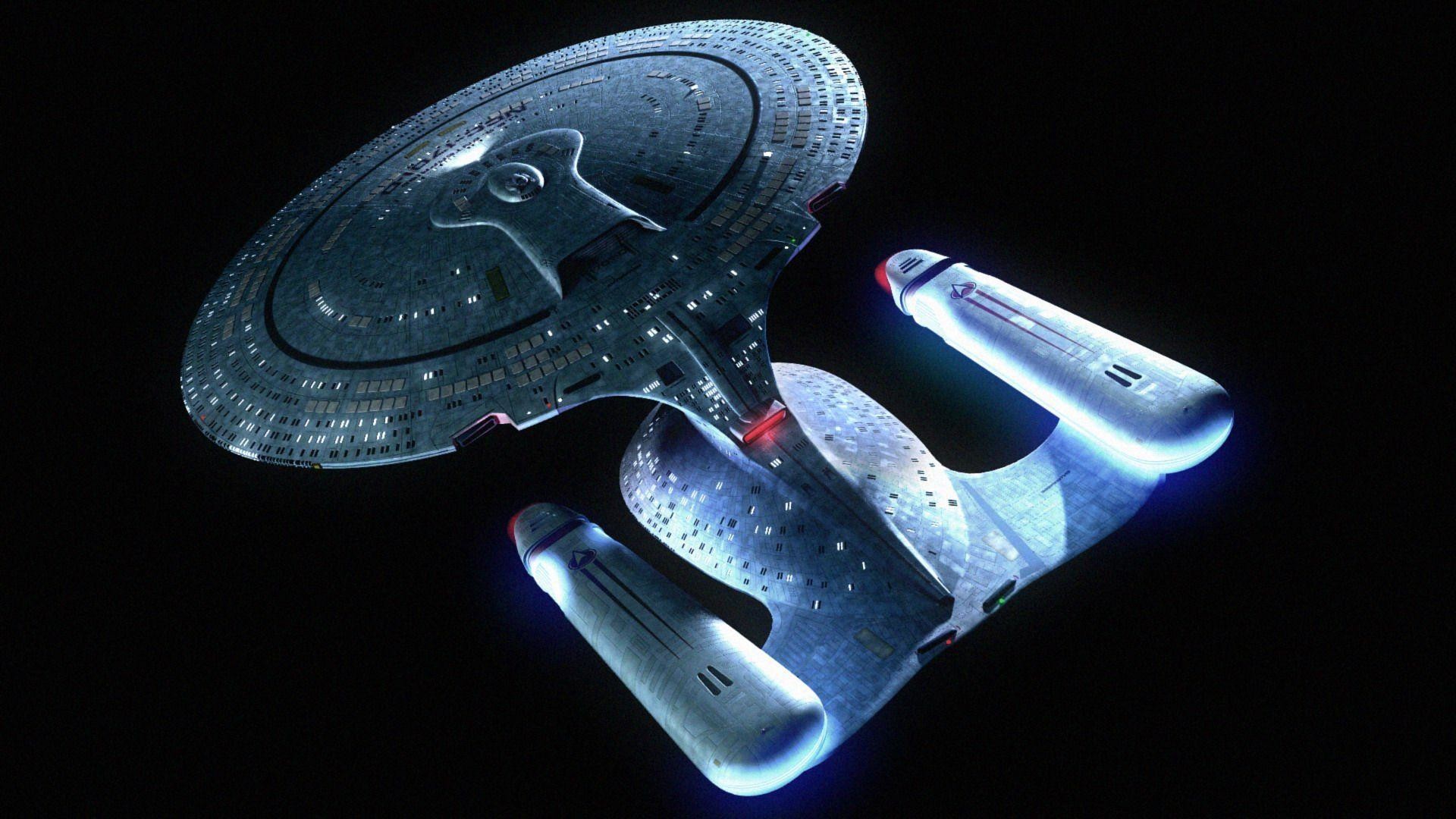 USS Enterprise (NCC-1701-D), Star Trek: The Next Generation, Astronave, Sfondo nero, wallpaper Full HD