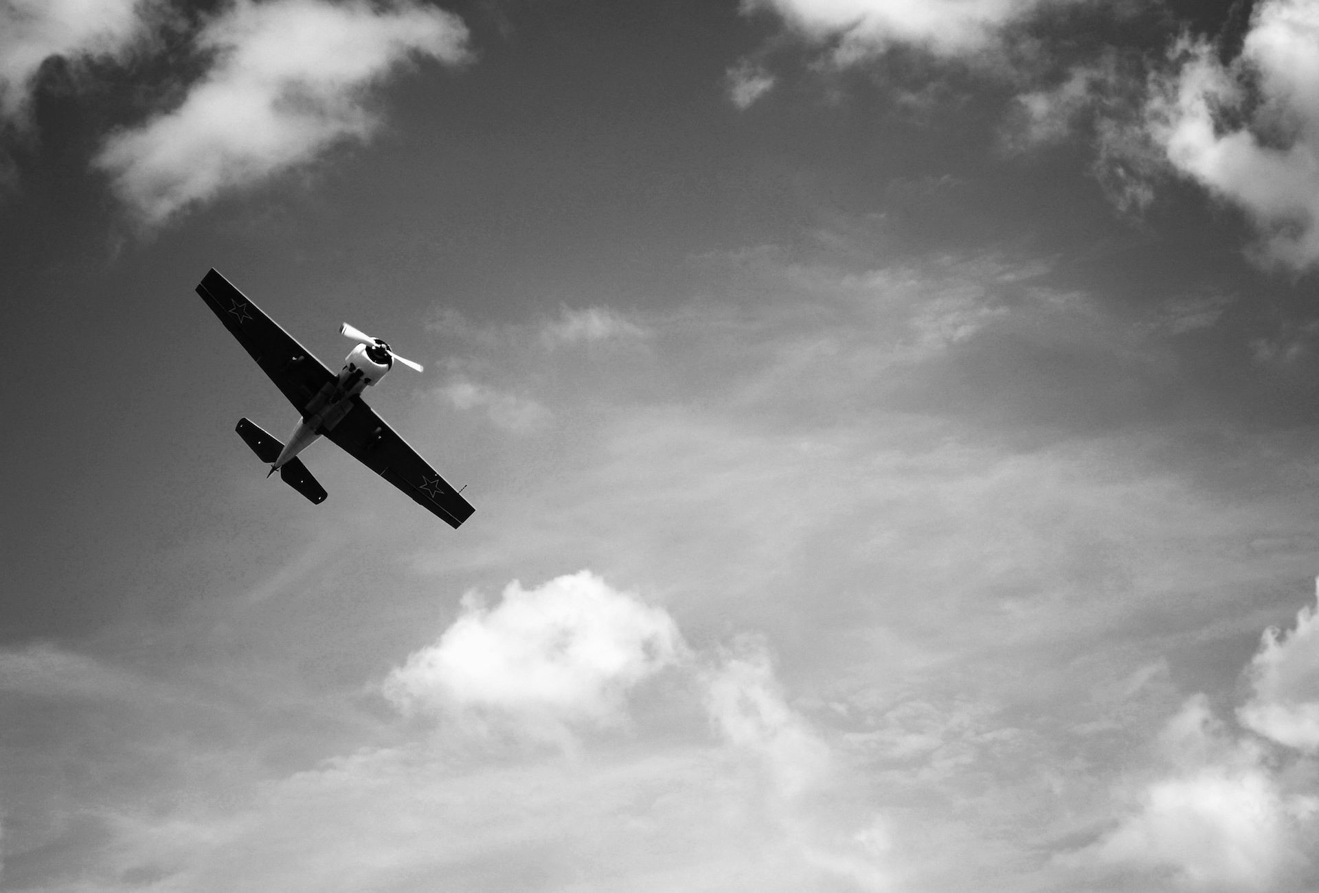 Aereo, Nuvole, Cielo, Bianco e nero, Full HD, wallpaper desktop