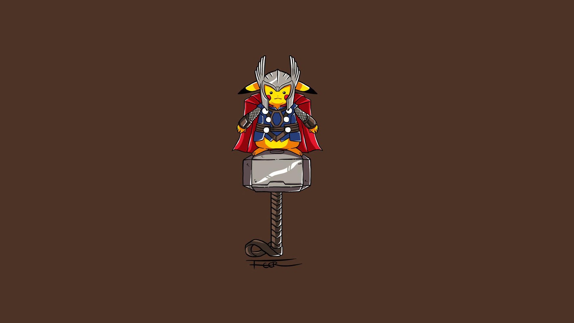 Thor, Pikachu, Mjolnir, Crossover, Minimalista, 1920x1080, sfondo per PC