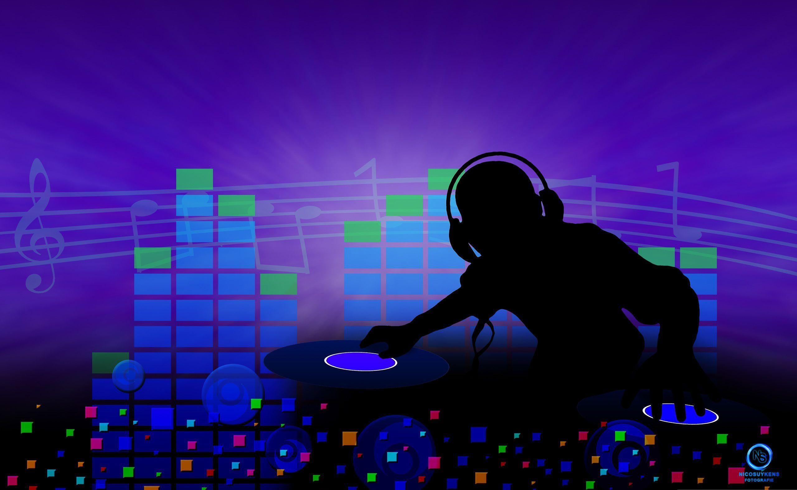 DJ, Silhouette, Equalizzatore, Cuffie, Viola, 2K, sfondo Windows 11
