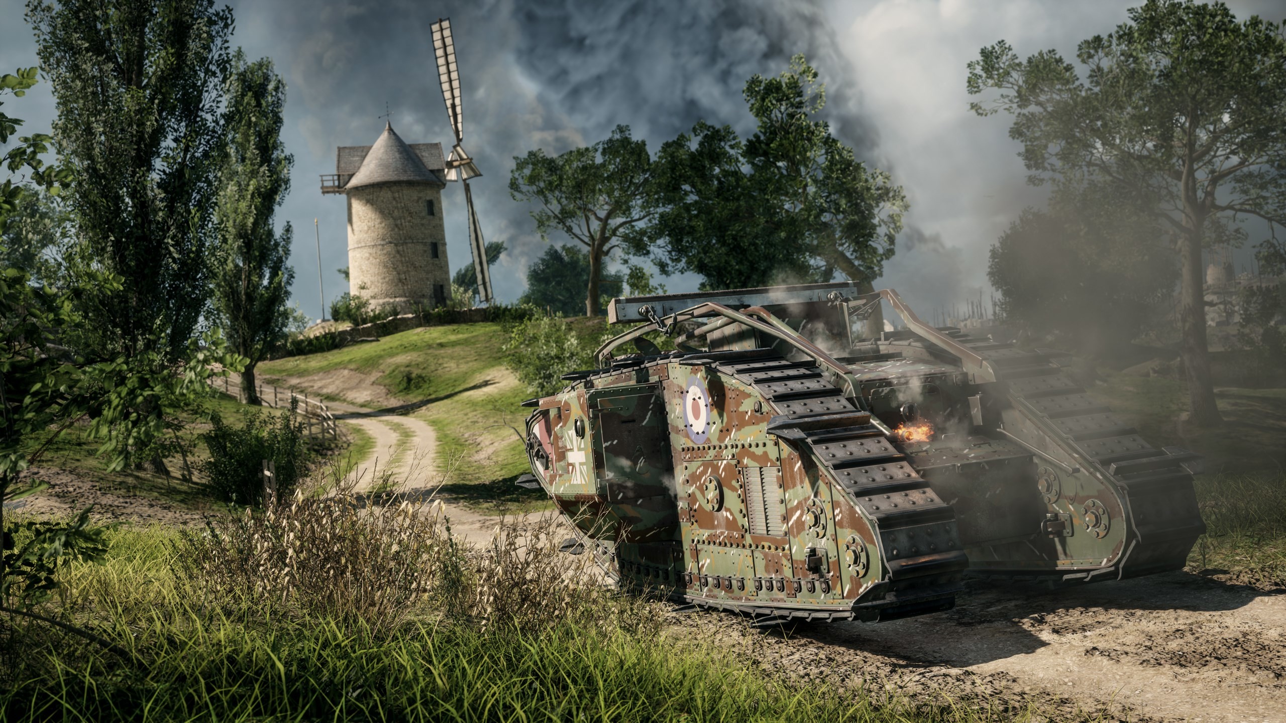 Battlefield 1, Carro armato, Mulino a vento, Videogiochi, 2K, wallpaper per PC