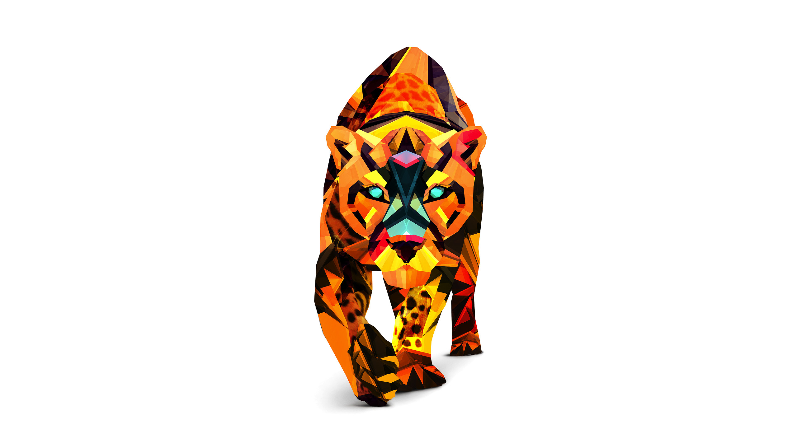 Giaguaro, Low poly, Felino, Sfondo bianco, 16:9 2K, wallpaper widescreen