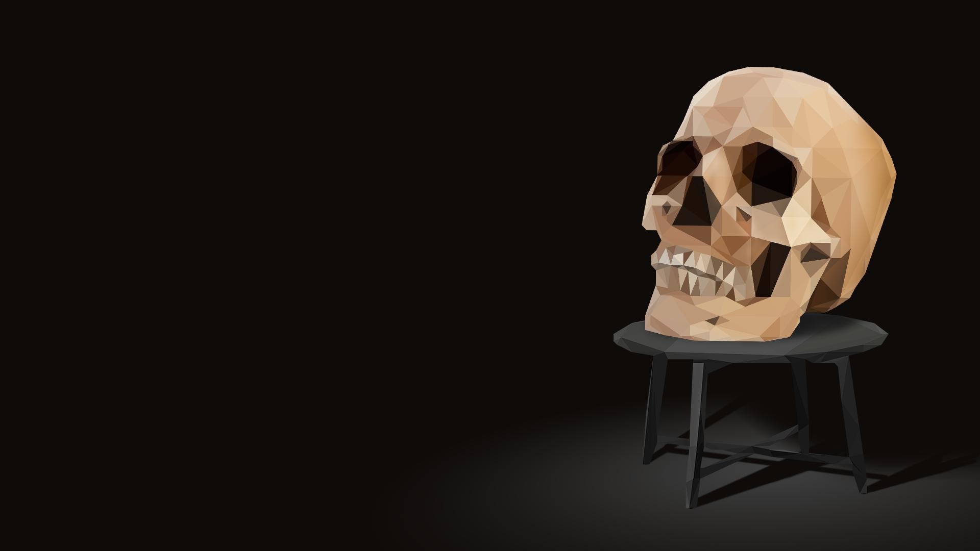Teschio, Low poly, Sgabello, Sfondo nero, Full HD, wallpaper per PC