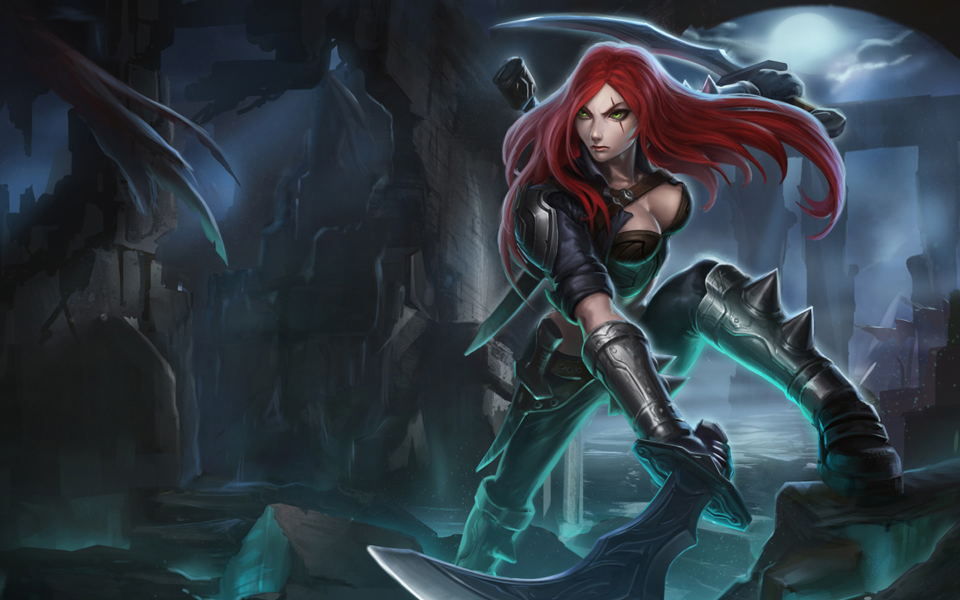 Katarina, League of Legends, Lame, Notte, 16:10 Full HD, sfondo widescreen