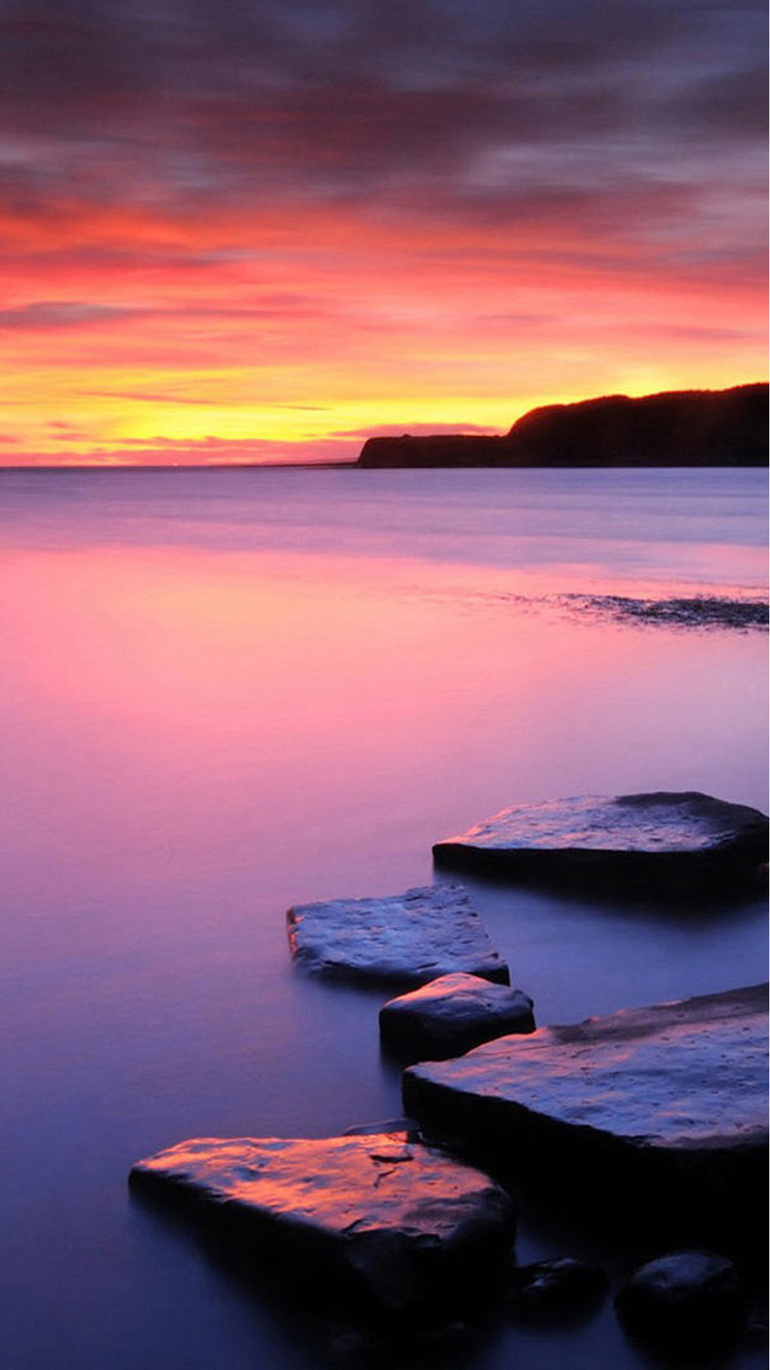 Tramonto, Mare, Rocce, Rosa, sfondo per iPhone 5C