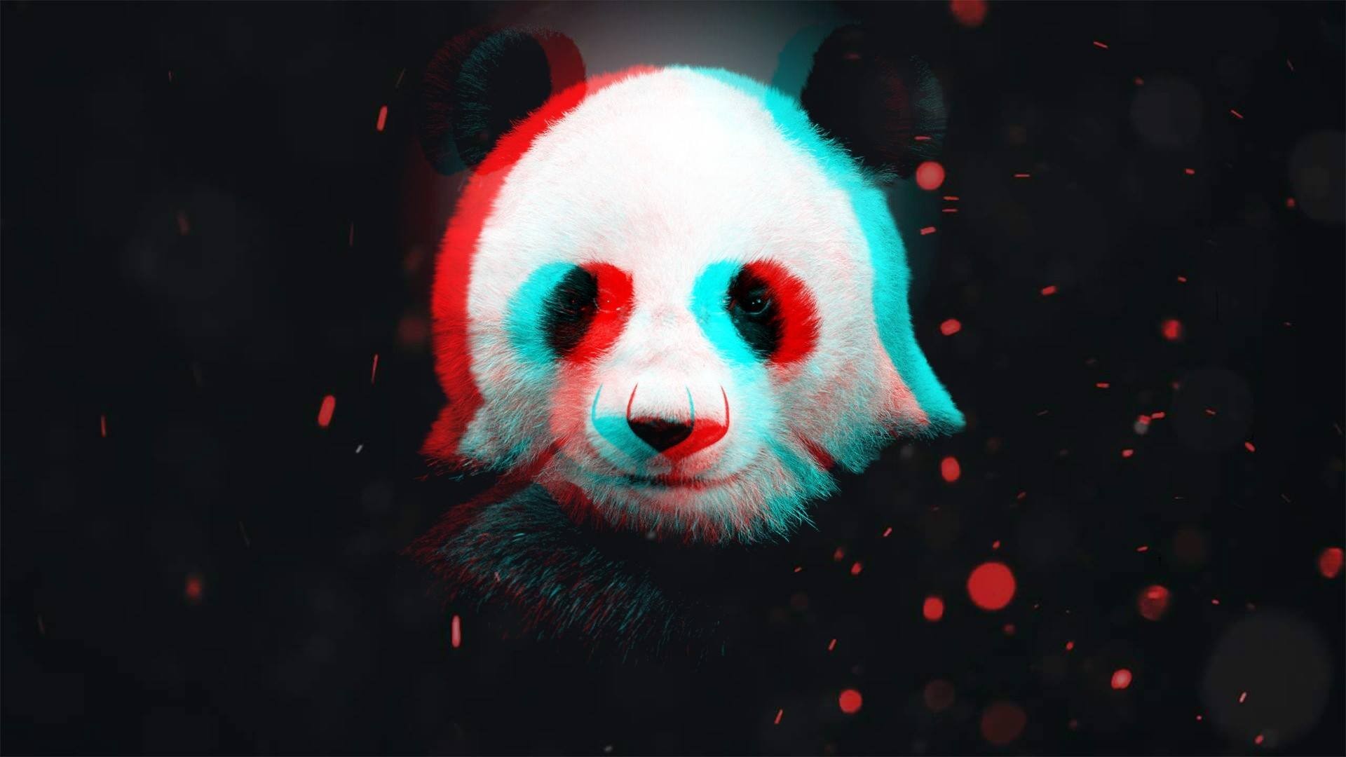 Panda, Effetto anaglifo, Sfondo nero, 16:9 Full HD, wallpaper widescreen