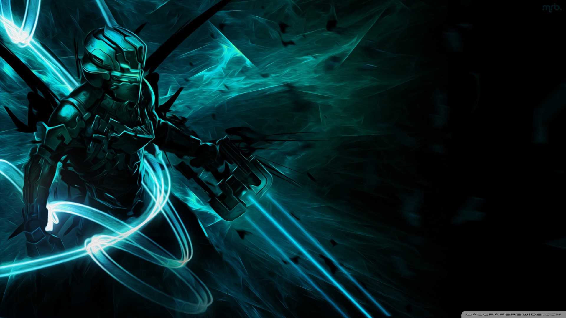 Isaac Clarke, Dead Space, Onde luminose, Turchese, Arte digitale, sfondo desktop Full HD