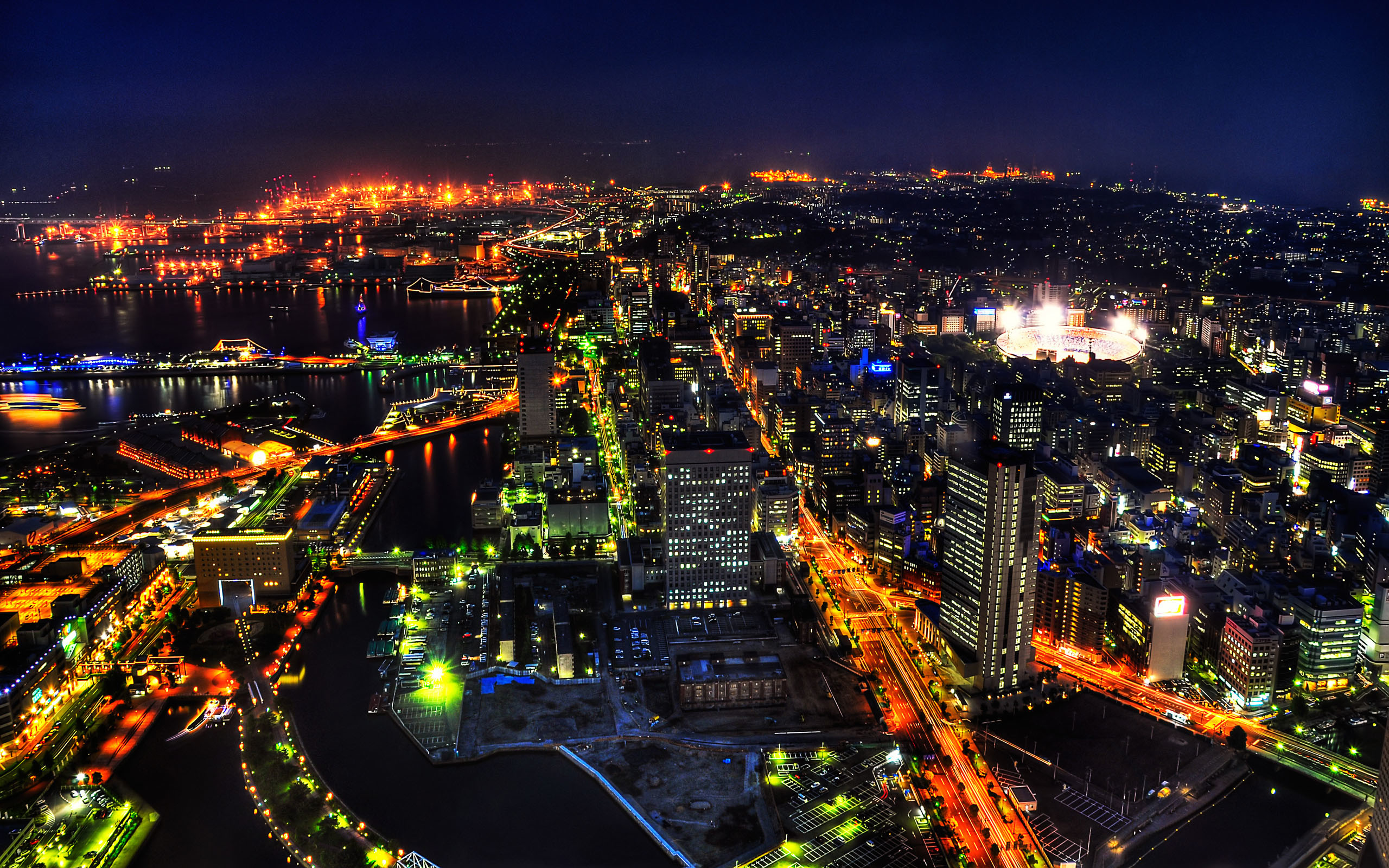 Tokyo, Vista aerea, Notte, Luci della città, 2K, sfondo per portatile