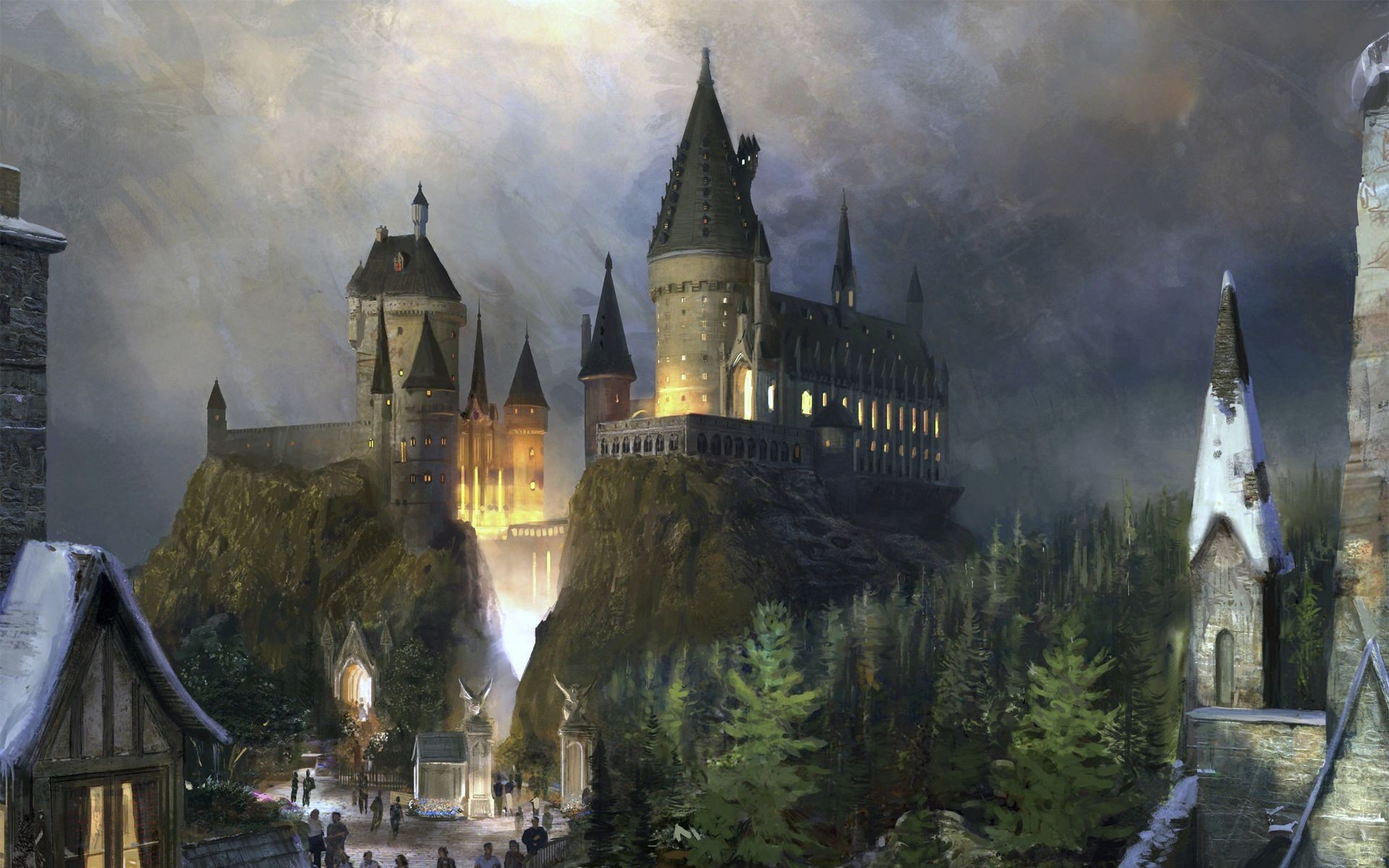 Harry Potter, Castello di Hogwarts, Hogsmeade, Notte, 1920x1200, sfondo per PC