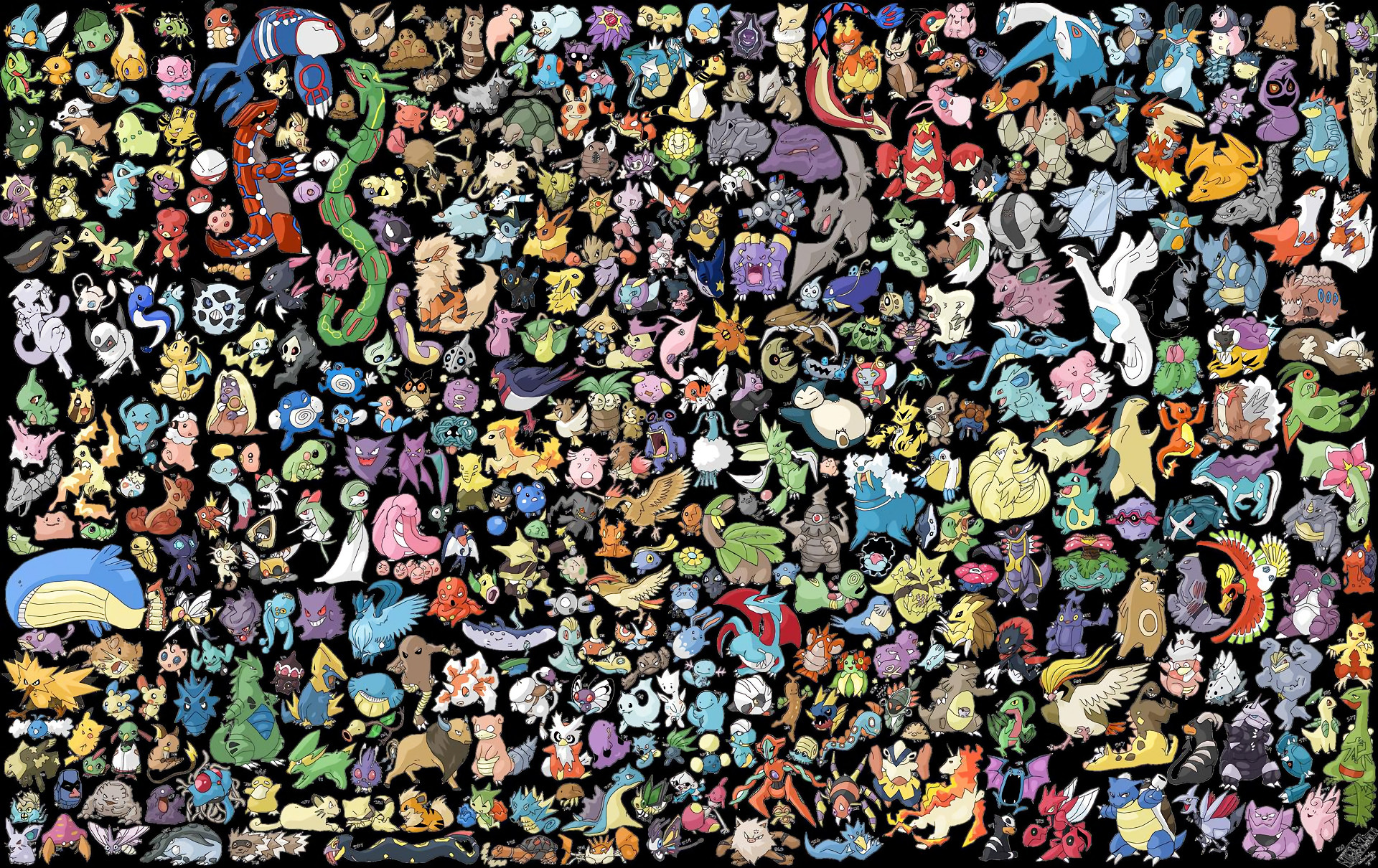 Pokémon, Tutti i Pokémon, Collage, Colorato, Sfondo scuro, Full HD, wallpaper per PC