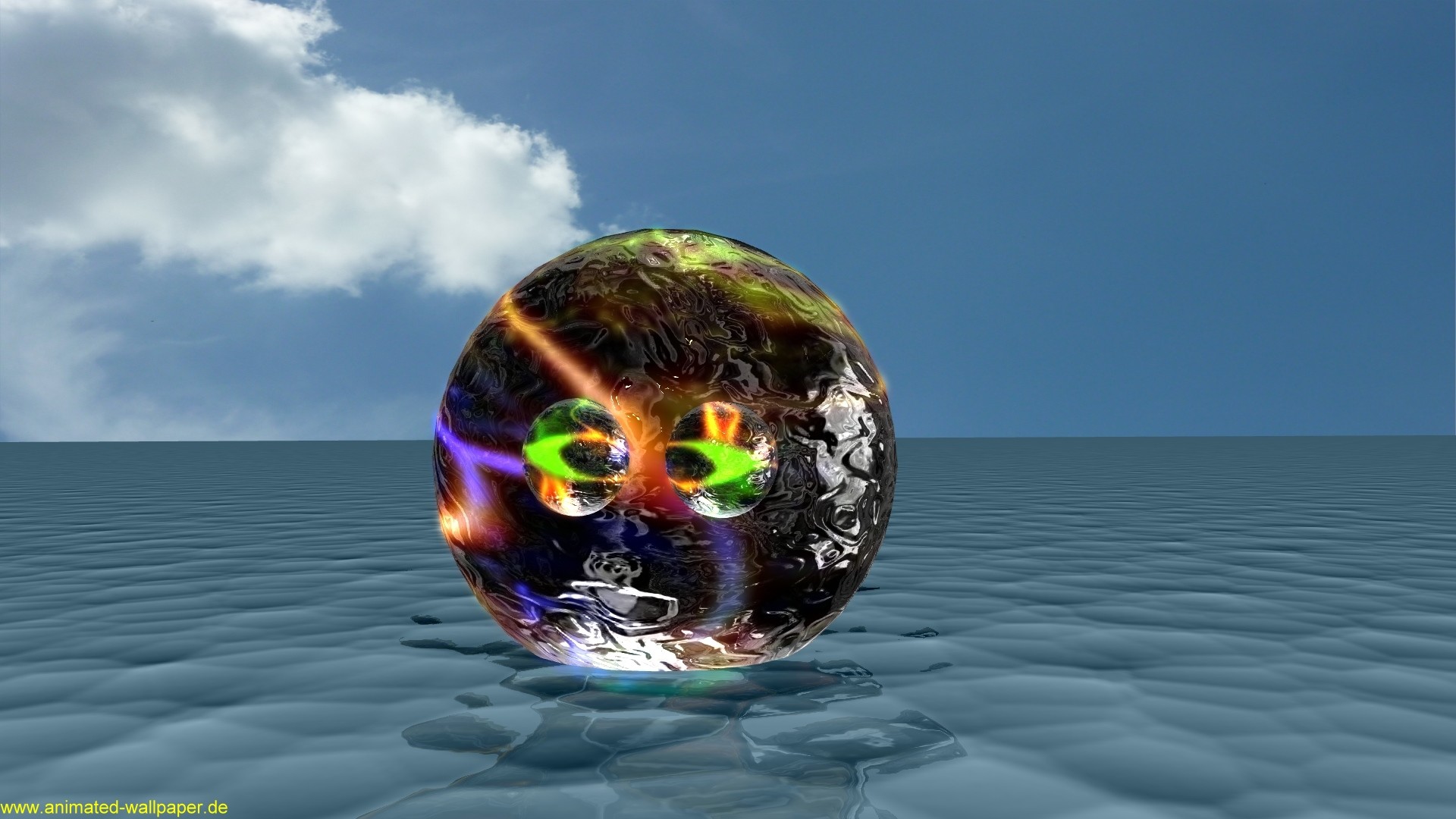 Sfera, Mare, Cielo, Rendering 3D, 1920x1080, sfondo per PC