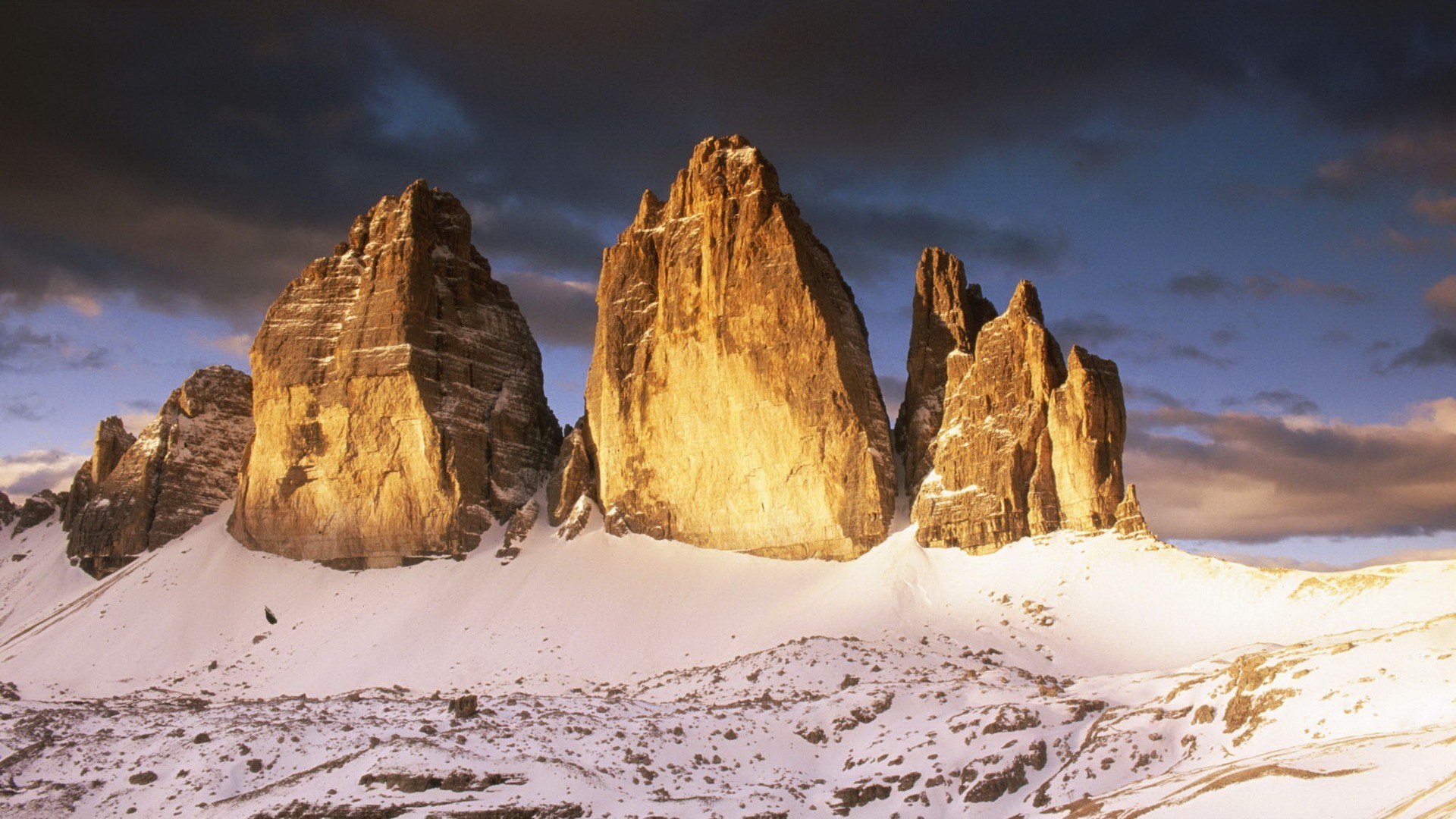 Tre Cime di Lavaredo, Dolomiti, Neve, Inverno, Italia, Full HD 1080p, sfondo desktop