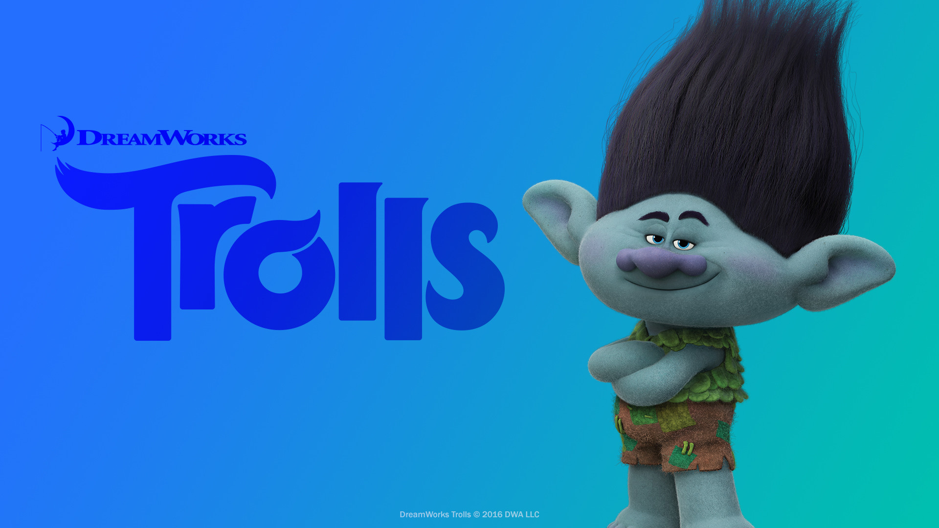 Branch, Trolls, DreamWorks, Sfondo blu, 16:9 Full HD, wallpaper widescreen