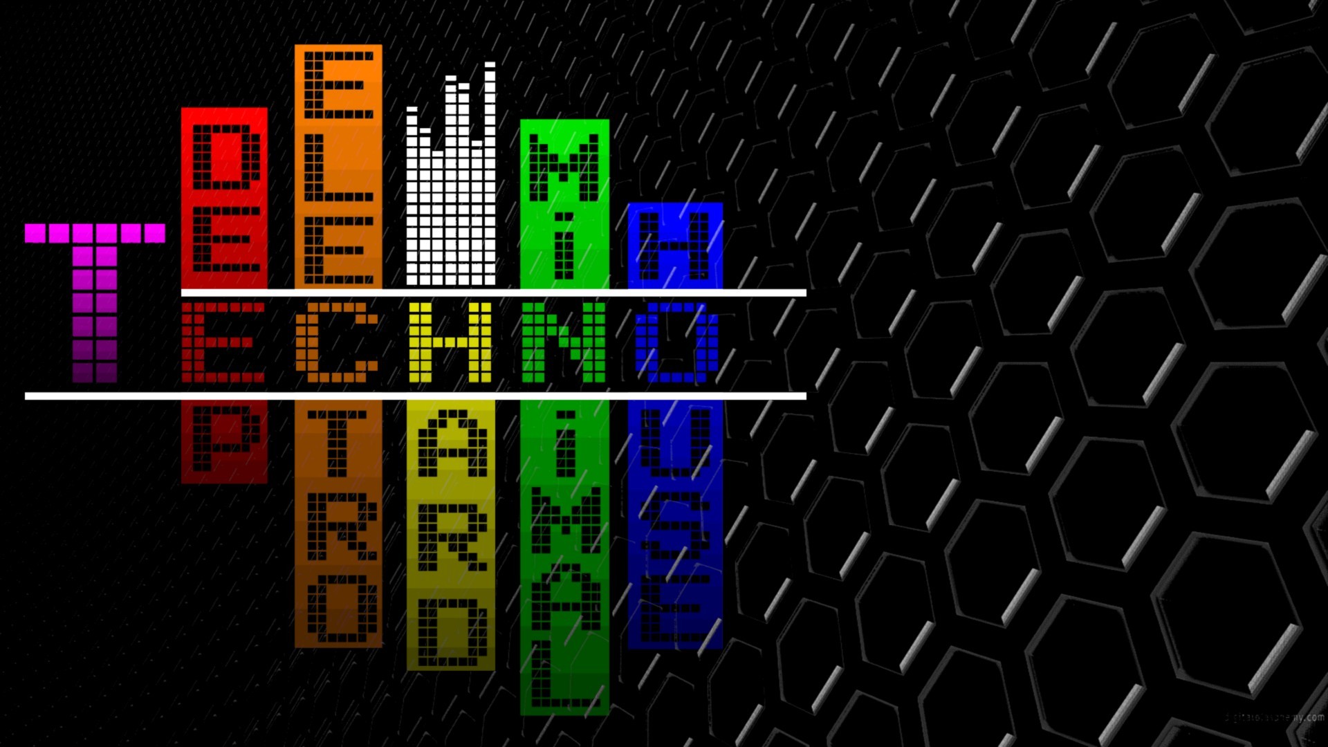 Techno, Deep House, Electro, Minimal, Scritta colorata, Esagoni, sfondo desktop 1920x1080