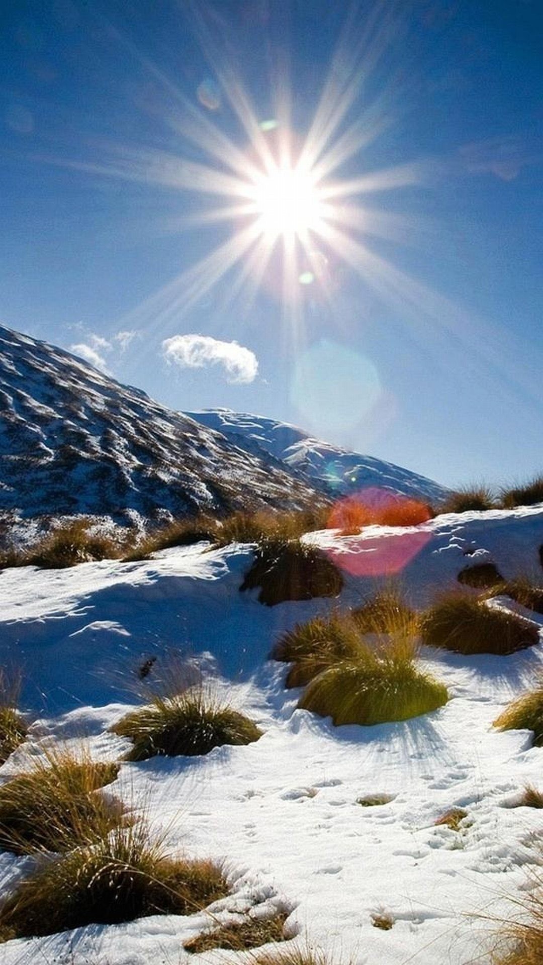 Neve che si scioglie, Sole, Montagna, Fine inverno, Full HD, sfondo per smartphone