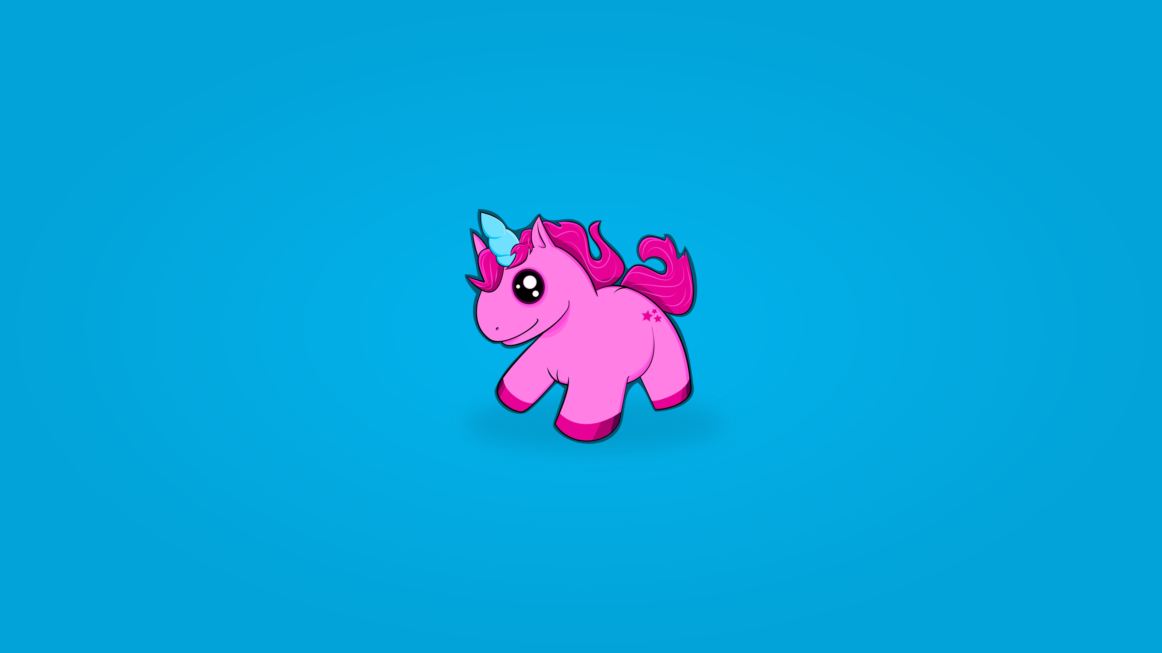 Unicorno rosa, Kawaii, Sfondo azzurro, Minimalista, 4K, wallpaper desktop